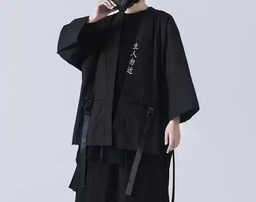 image of Vintage Streetwear Punk Clothes Summer Short Sleeve Shirt in Black, Men's (Size Large)