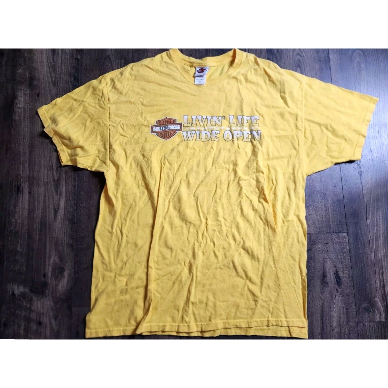 Harley Davidson VINTAGE? Harley-Davidson T-Shirt Motorcycle Gangster - Short Sleeve Crew 2XL Yellow Adult Mens 2XL Double-Sided Graphics Size US XXL / EU 58 / 5 - 2 Thumbnail