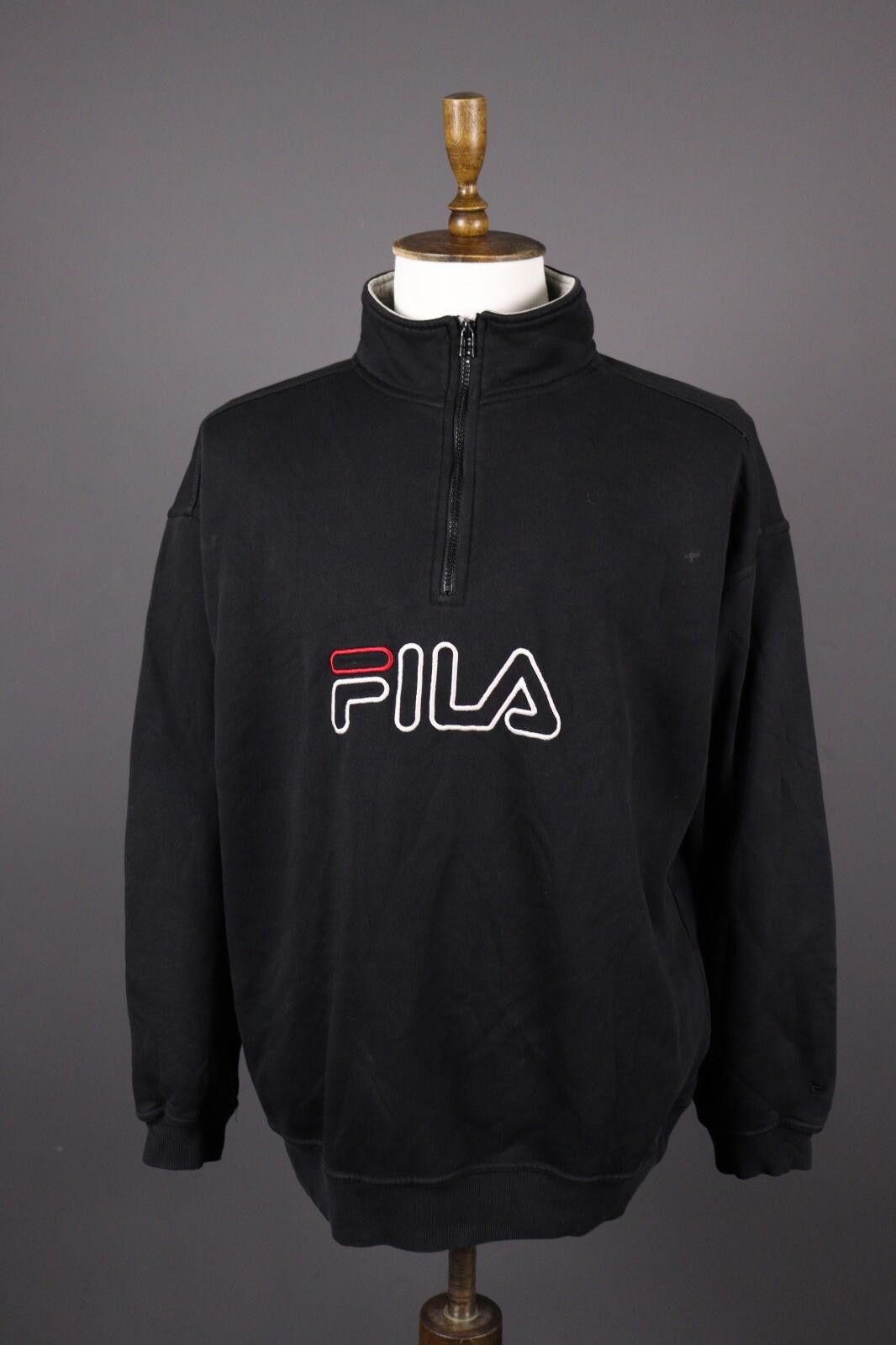 Fila Fila Big Logo Vintage Black 1/4 Zip Sweater Size XL Size US XL / EU 56 / 4 - 1 Thumbnail