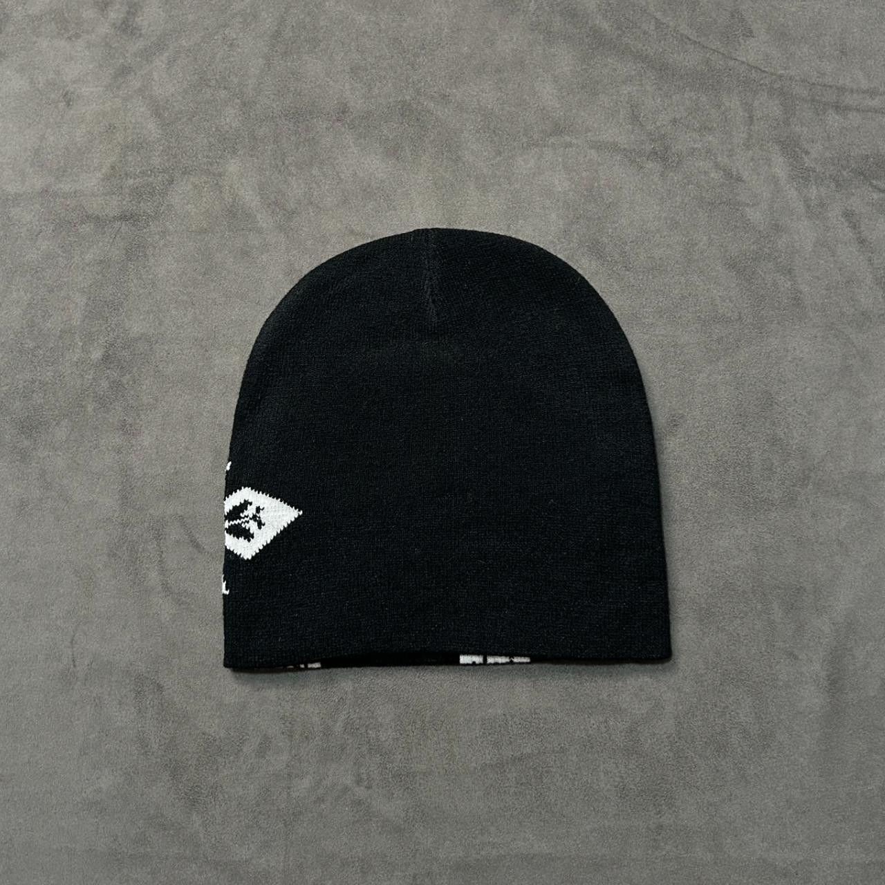 Japanese Brand Double Crosses Graphic No Cuff Knit Cap Beanie Black Hat OS Size ONE SIZE - 5 Thumbnail