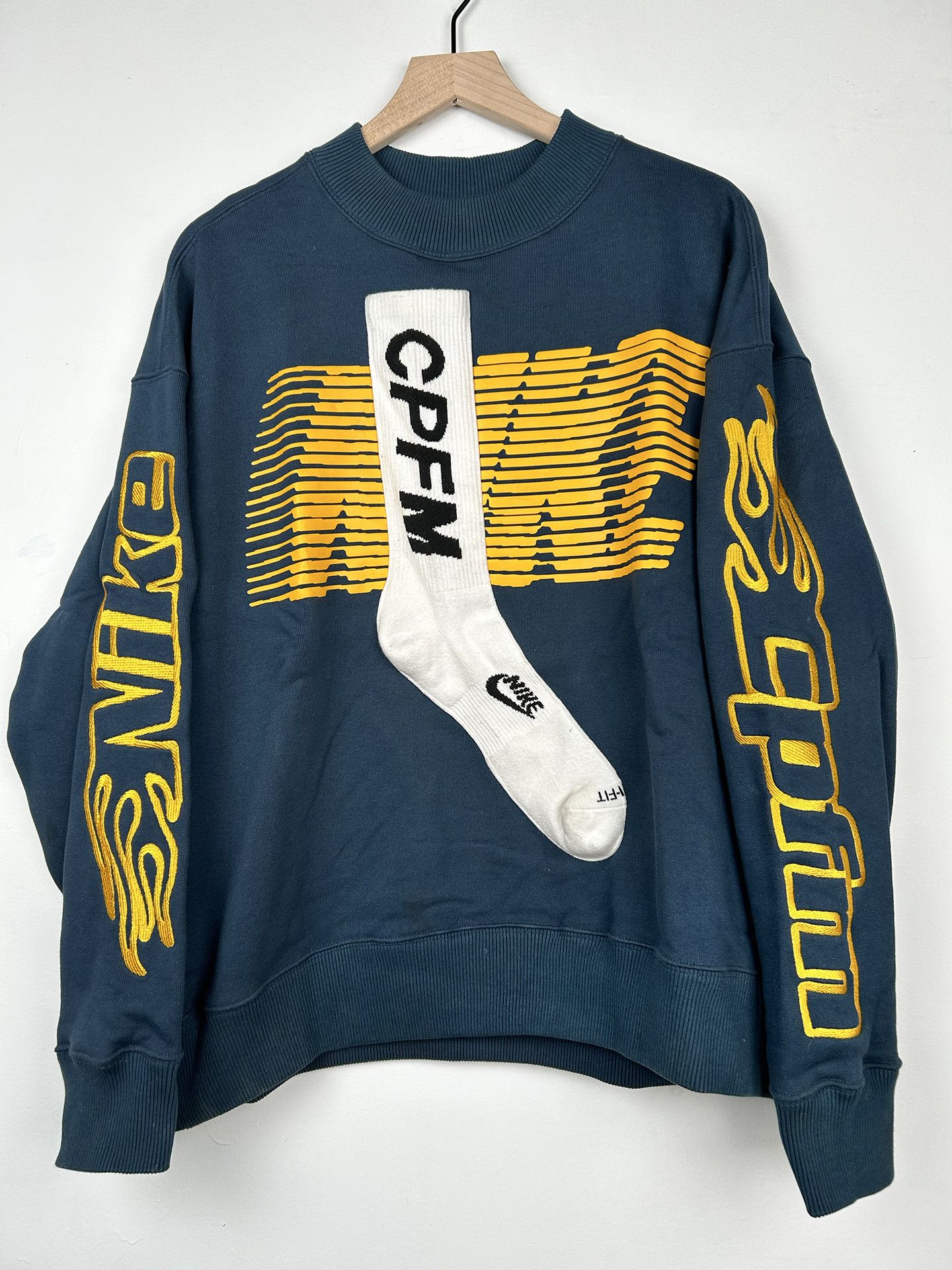 image of Cactus Plant Flea Market x Nike Cpfm Logo Sock Crewneck Sweatshirt in Blue/Green (Size Medium)