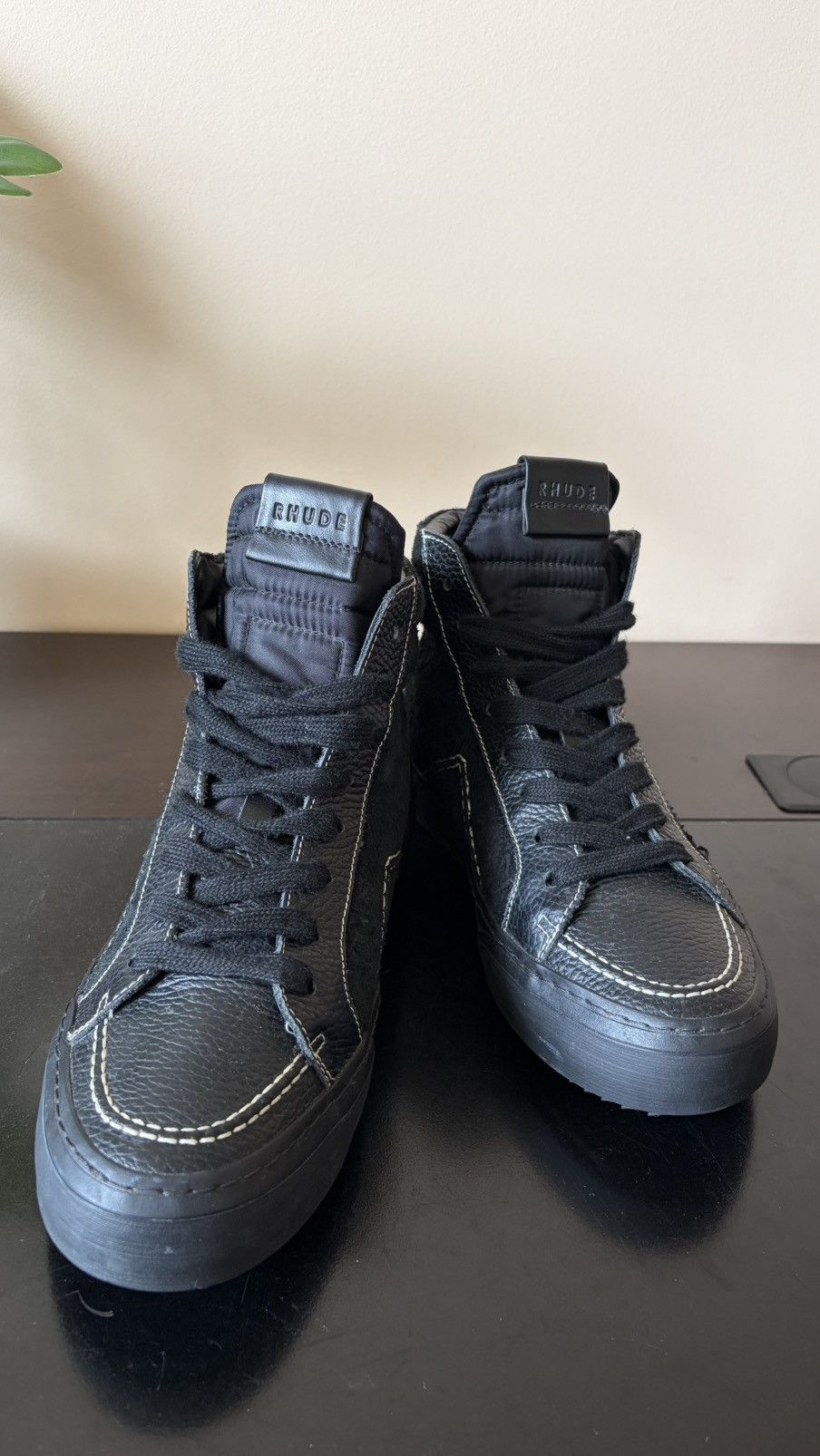 Rhude Rhude Leather High-Top Sneakers – Black – size 9 Size US 9 / EU 42 - 2 Thumbnail