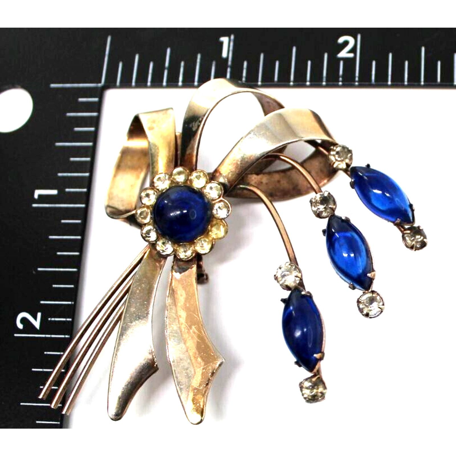 Other Vintage White Rhinestone Spray Brooch Pin• Blue Lucite • Bow Size ONE SIZE - 3 Thumbnail
