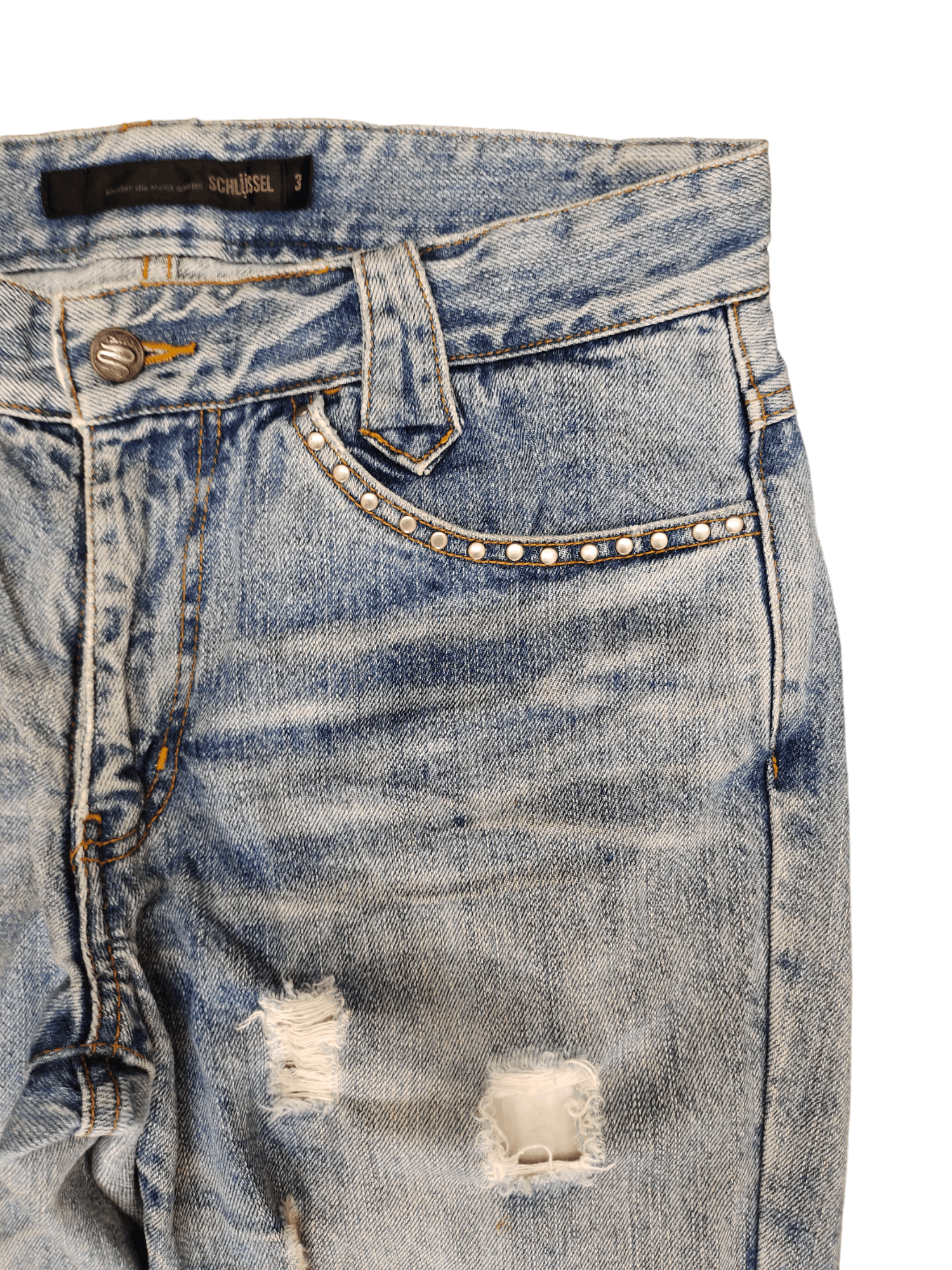 Hysteric Glamour × Undercover Schlussel Distress Faded Studded Denim Pants Size US 32 / EU 48 - 3 Thumbnail