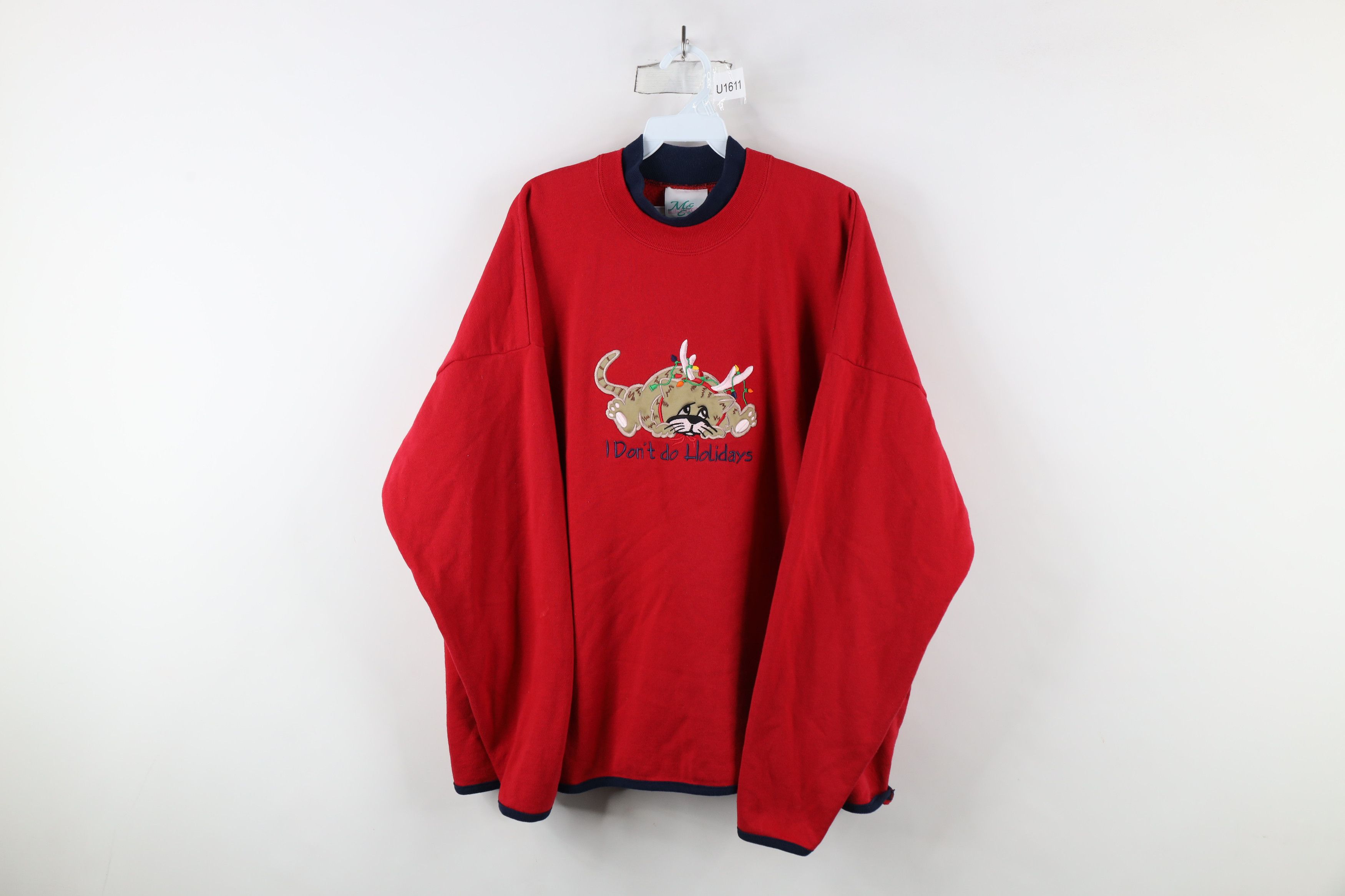 Vintage Vintage 90s Streetwear Cat Kitten Holidays Sweatshirt Size XXL / US 16-18 / IT 52-54 - 1 Thumbnail