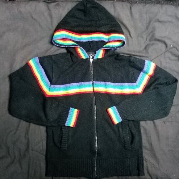 Vintage Vintage Ann Chabrol Rainbow Stripe Knit Hoodie Sweater Size L / US 10 / IT 46 - 2 Thumbnail
