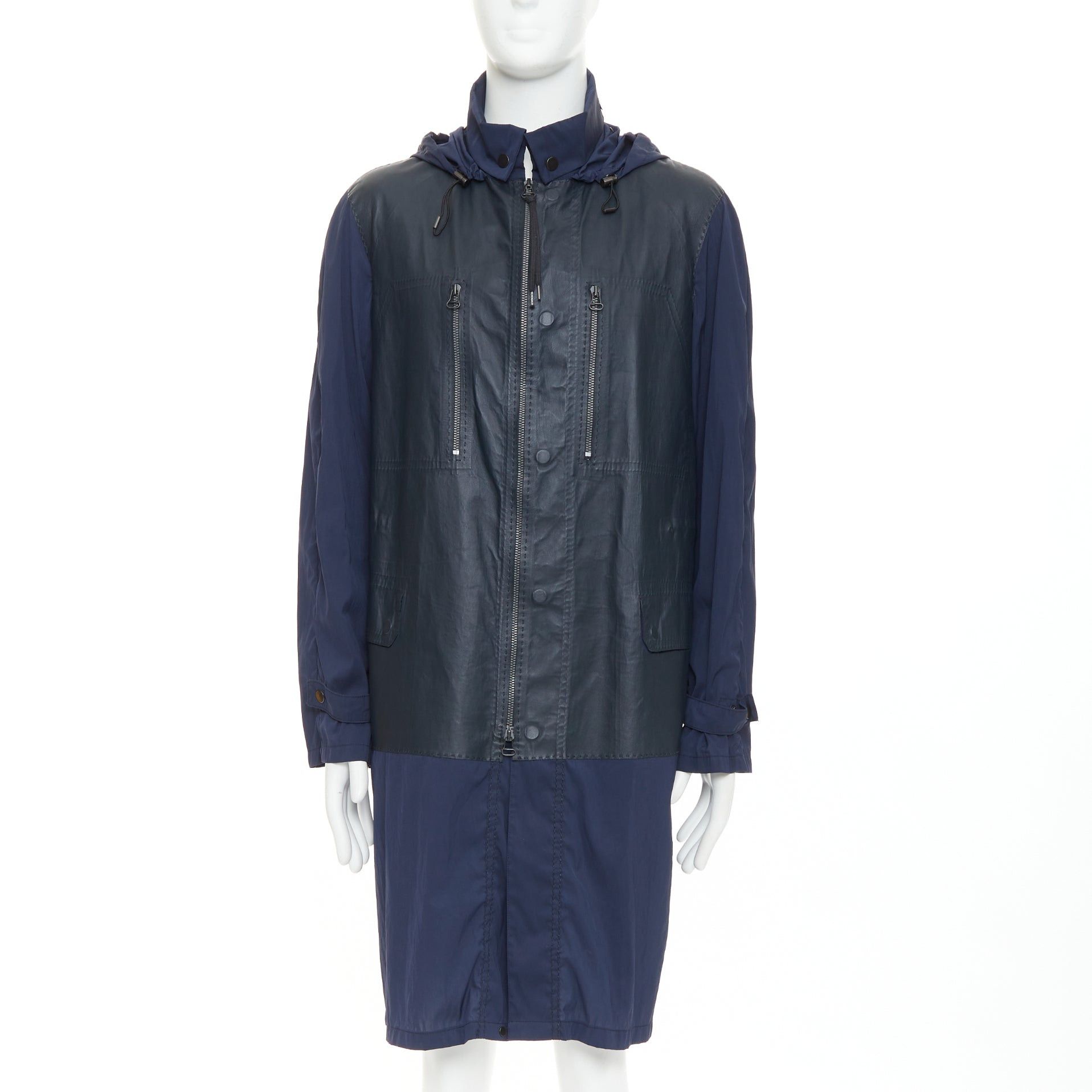 Lanvin LANVIN black leather panels navy lightweight nylon anorak coat FR48 M Size US M / EU 48-50 / 2 - 1 Thumbnail