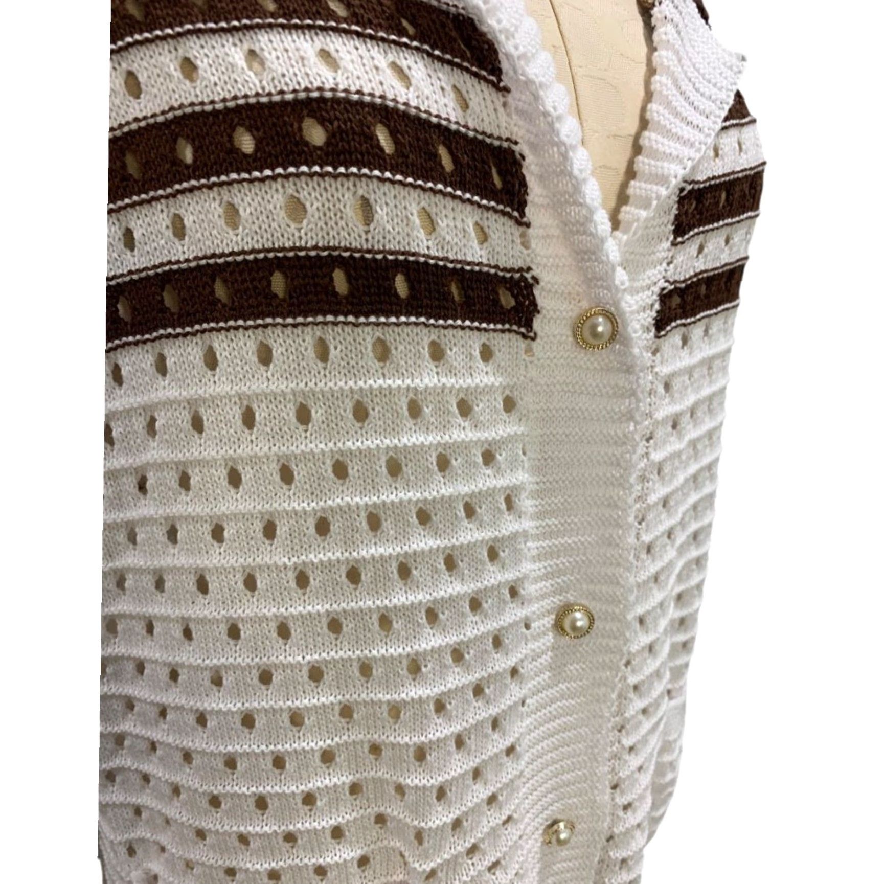 Vintage VINTAGE XL Womens Cardigan Short Sleeve Loose Knit Collared White 100% Polyester Mens? (No) Size XL / US 12-14 / IT 48-50 - 4 Thumbnail