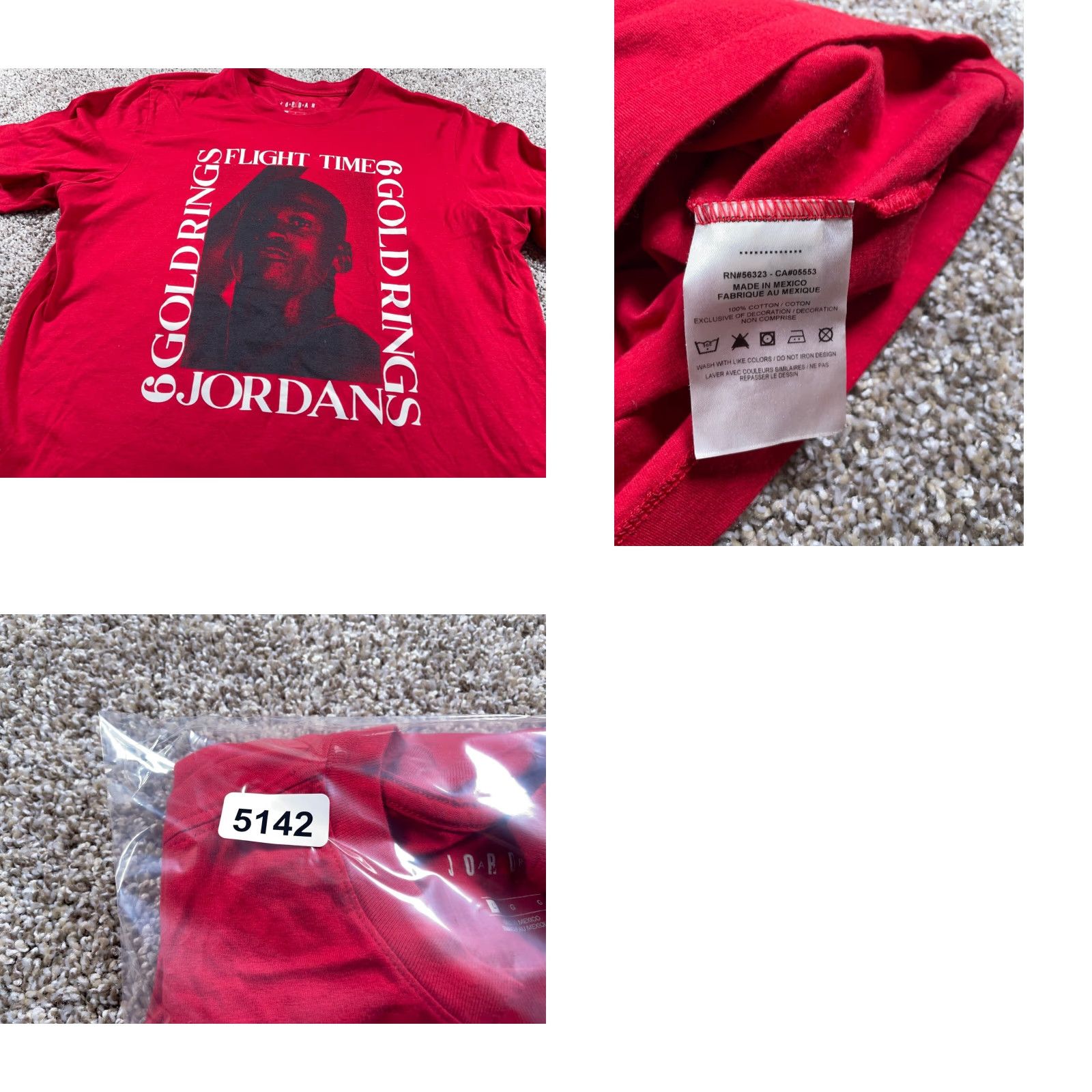 Jordan Brand Michael Jordan 6 Rings Print T-Shirt Adult Large Red Flight Time Jumpman Size US L / EU 52-54 / 3 - 8 Thumbnail