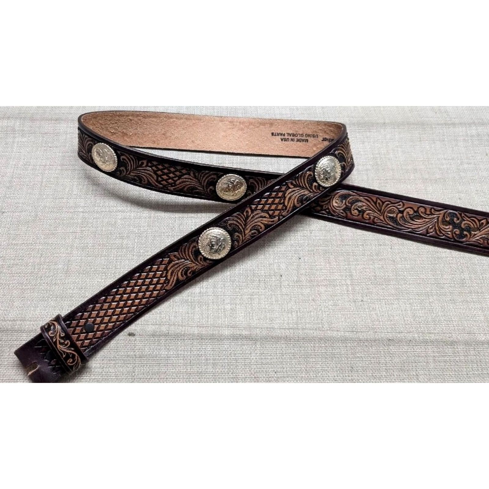 Tony Lama VINTAGE Tony Lama belt Western Belt 40 Tooled Buckle USA Made Brown Leather Men Size 40 - 4 Thumbnail
