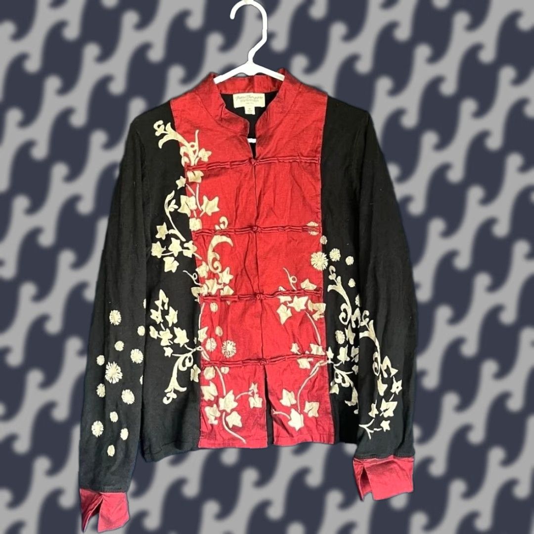 Jim Thompson VINTAGE Norm Thompson Shirt Womens M Black Red Floral Design Button Down Size M / US 6-8 / IT 42-44 - 1 Thumbnail