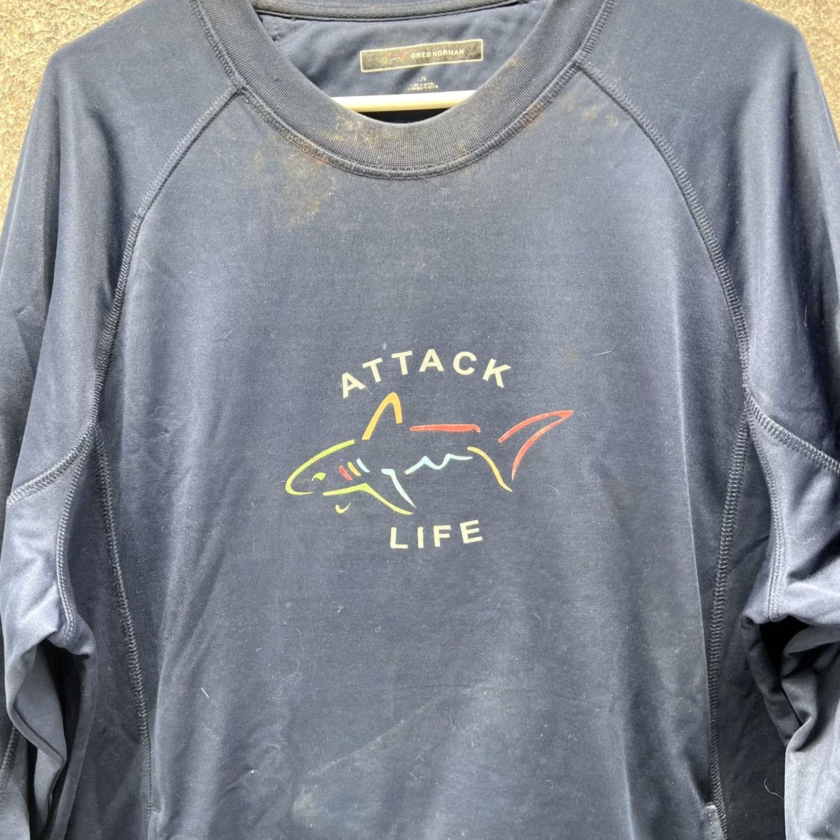 Vintage Greg Norman Sweatshirt Mens Large Blue Attack Life Shark Golf Crewneck Pullover Size US L / EU 52-54 / 3 - 7 Thumbnail