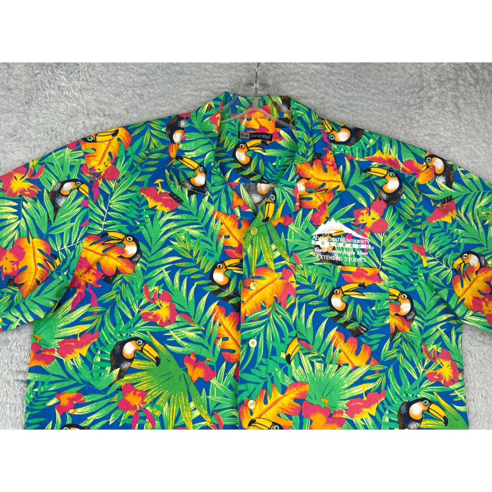 Vintage Blue Generation Button-Up Shirt Men Large Blue Floral Tucan Cotton Blend Size US L / EU 52-54 / 3 - 4 Thumbnail