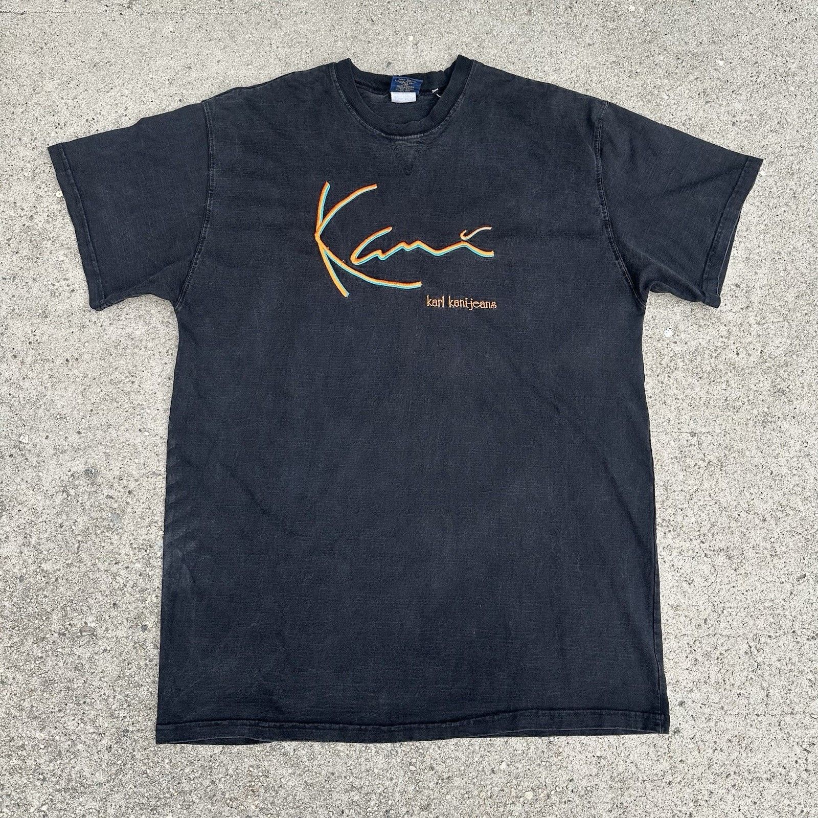 Karl Kani × Vintage Vintage 90s Karl Kani Faded Black Signature T-Shirt 2XL Size US XXL / EU 58 / 5 - 2 Thumbnail