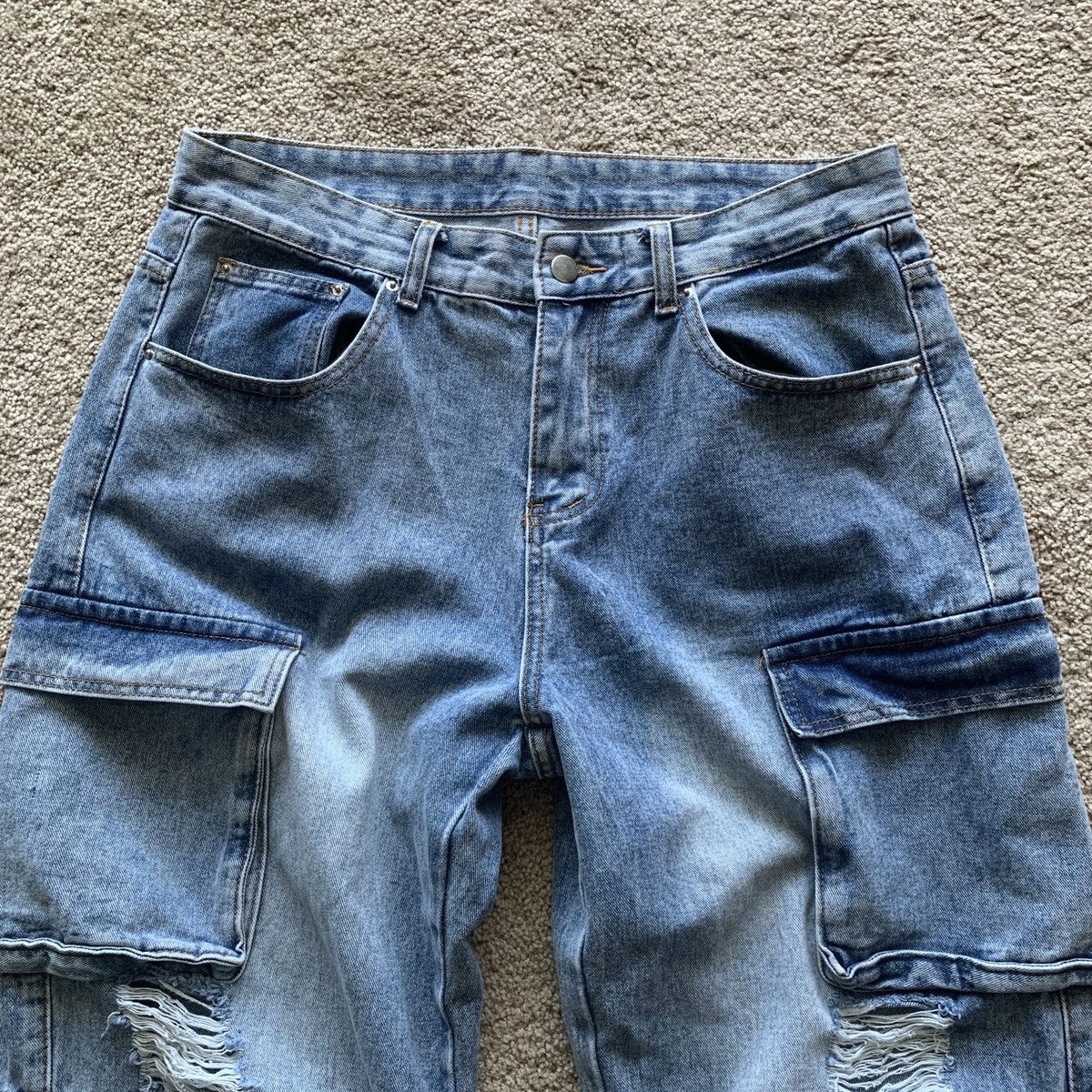 Other Autumn Casual Distressed Multi-Pocket Denim Wide Leg Cargo Size US 36 / EU 52 - 2 Thumbnail