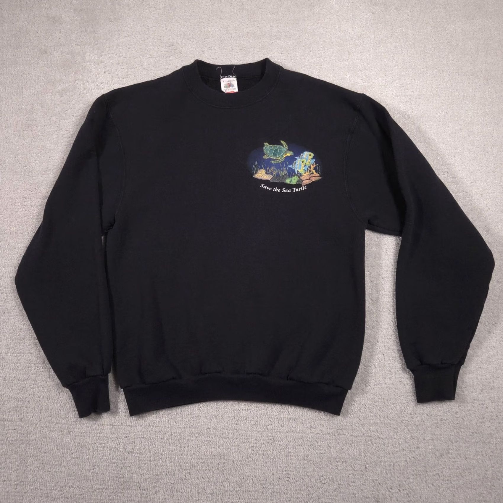 Fruit Of The Loom VINTAGE Fruit of the Loom Sweatshirt Mens L Black Sea Turtle Graphic 90s Size US L / EU 52-54 / 3 - 2 Thumbnail
