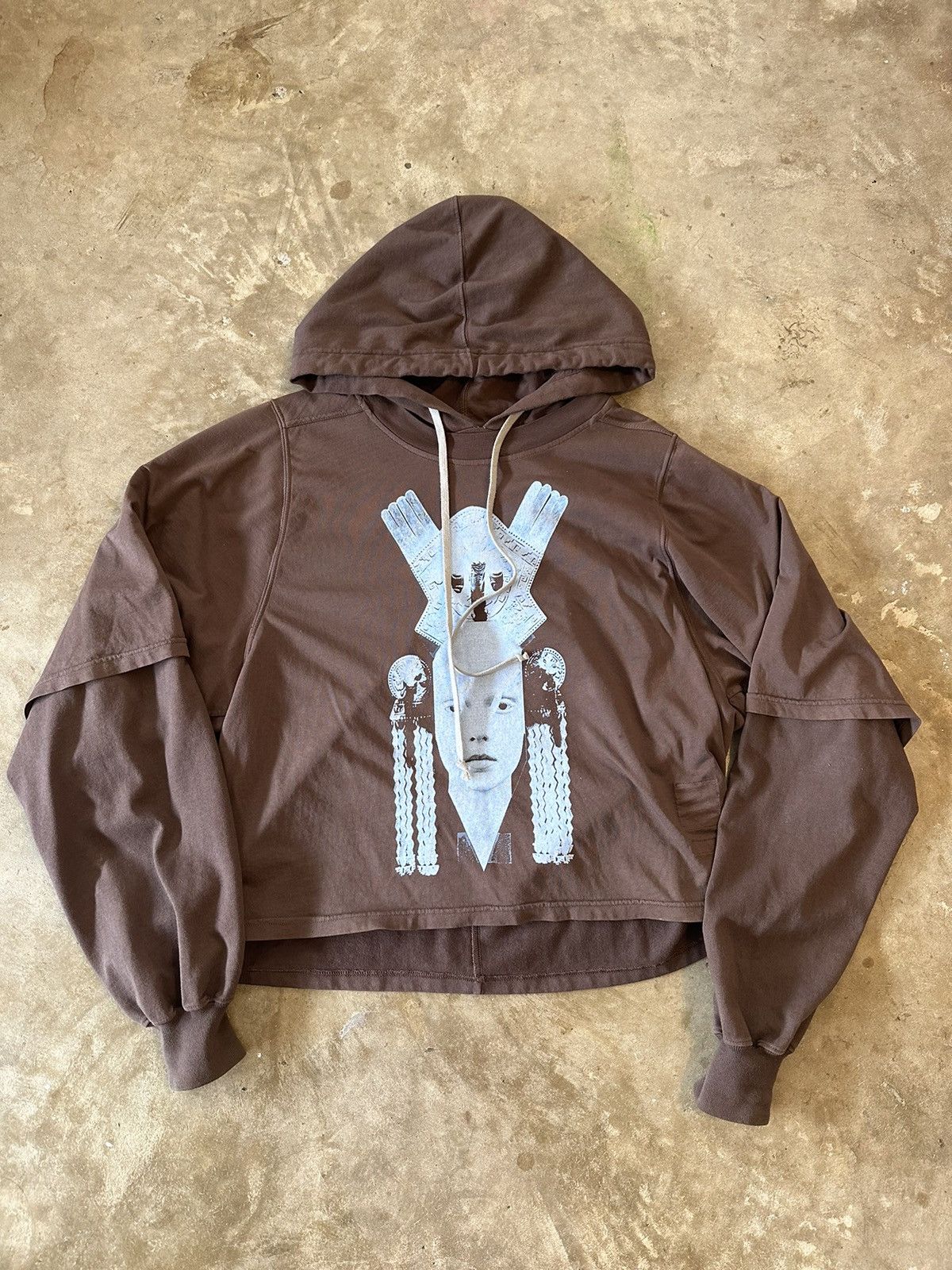 image of Avant Garde x Rick Owens Drkshdw Multilayer Cropped Hoodie Sample Brown, Men's (Size Small)