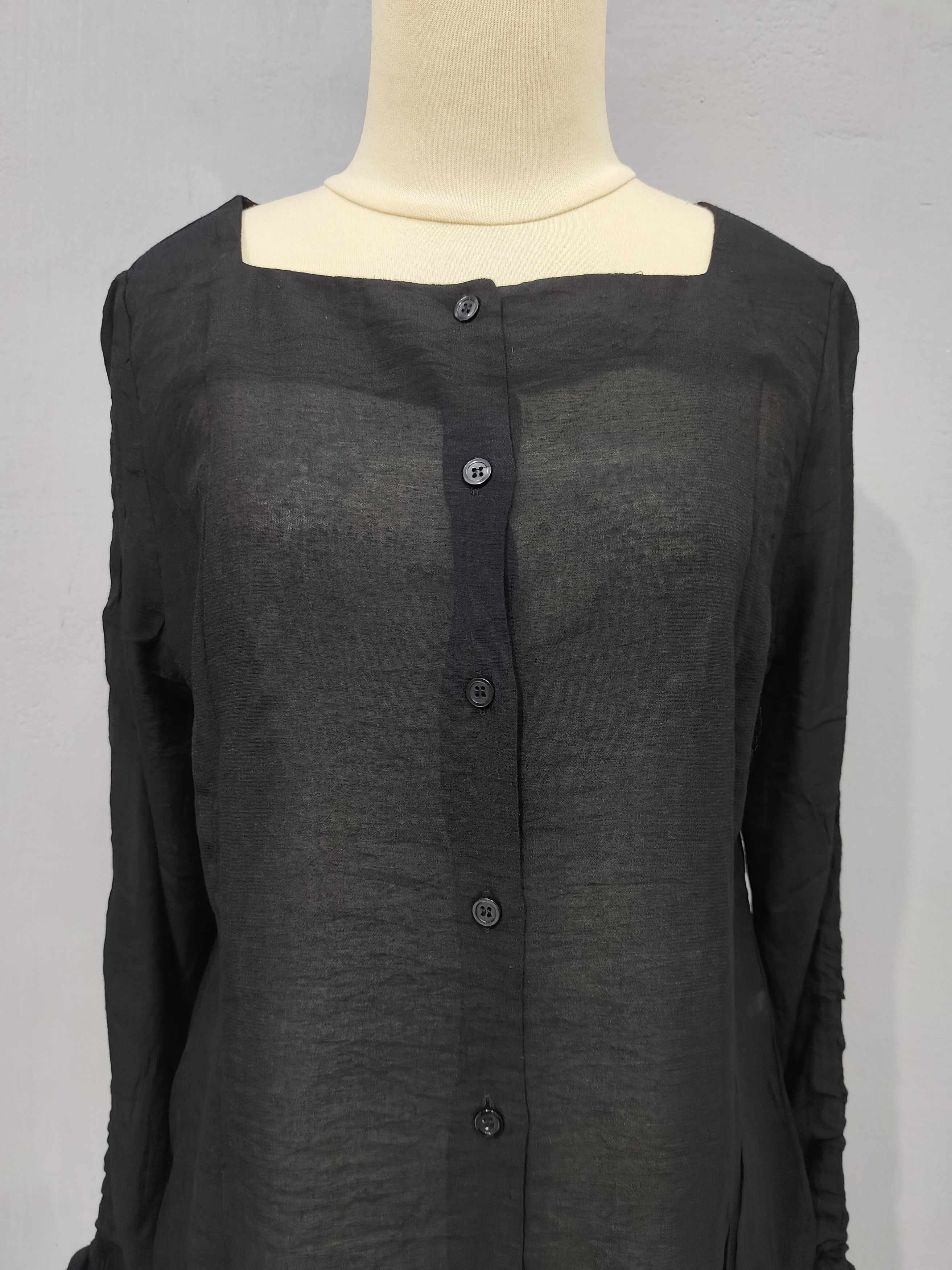 Japanese Brand JS🇯🇵 Dark Minimalist Flared Cuff Gothic Blouse Size M / US 6-8 / IT 42-44 - 2 Thumbnail