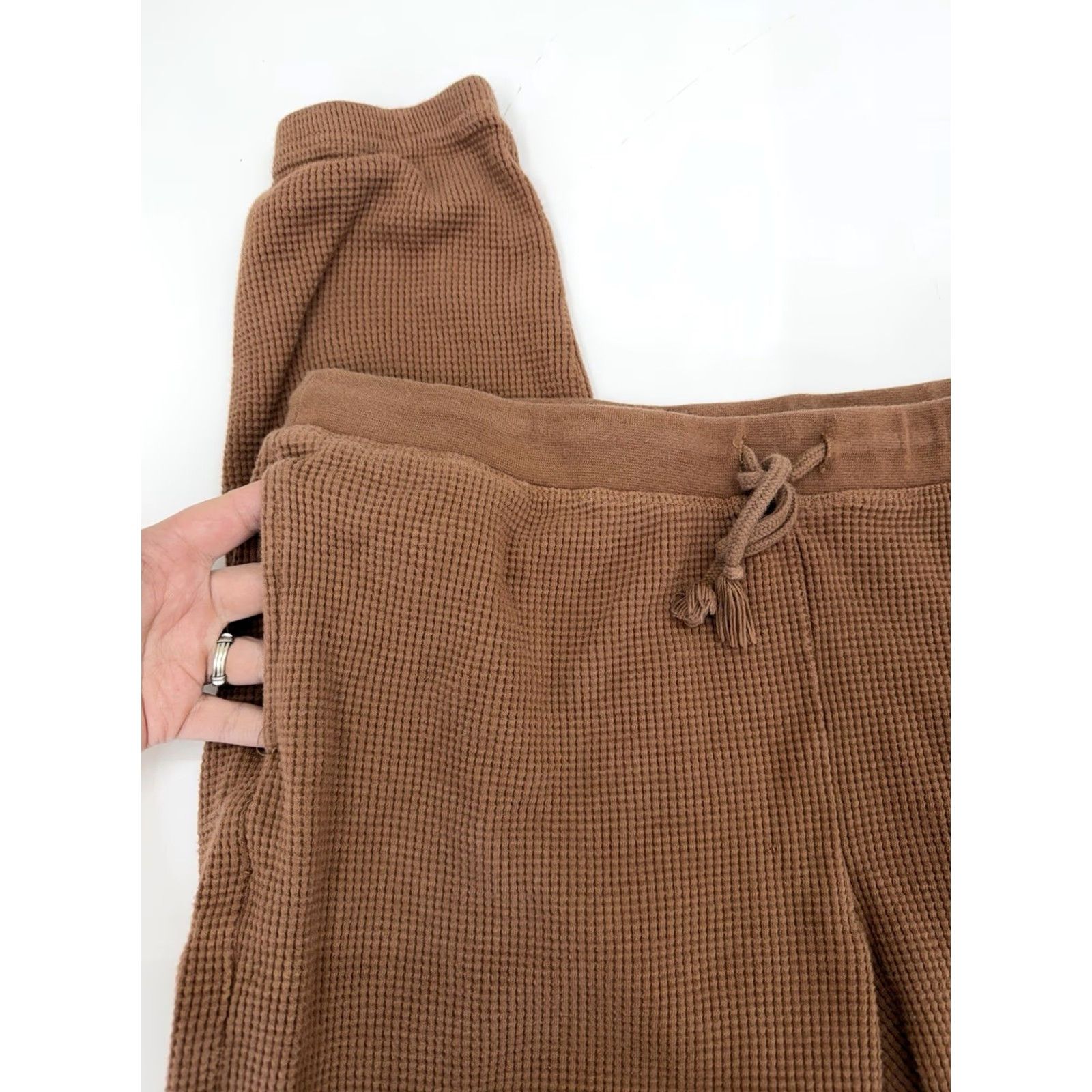 Vintage Sage Collective Womens Sweatpants Jogger Brown Waffle Knit Drawstring XL Front Pockets Casual Comfort Tapered Size 40" / US 18 - 4 Thumbnail
