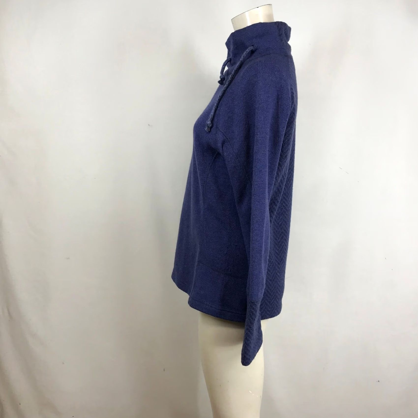 Prana prAna Women Recycled Wool Blend Funnel Neck Pullover Medium Blue Cable Knit Sweater Size M / US 6-8 / IT 42-44 - 6 Thumbnail