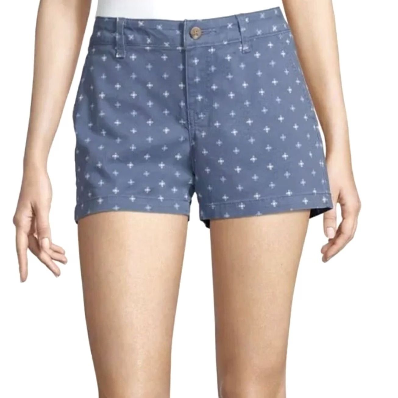 Vintage a.n.a Women Blue Shiburi Geo 3.5" Mid-Rise Twill Chino Shorts 6 Size 28" / US 6 / IT 42 - 3 Thumbnail