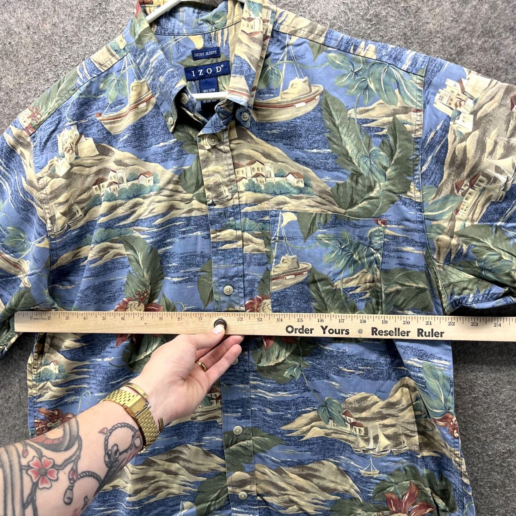 Izod IZOD Shirt Mens Medium Blue Hawaiian Tropical Short Sleeve Button Front Size US M / EU 48-50 / 2 - 5 Thumbnail