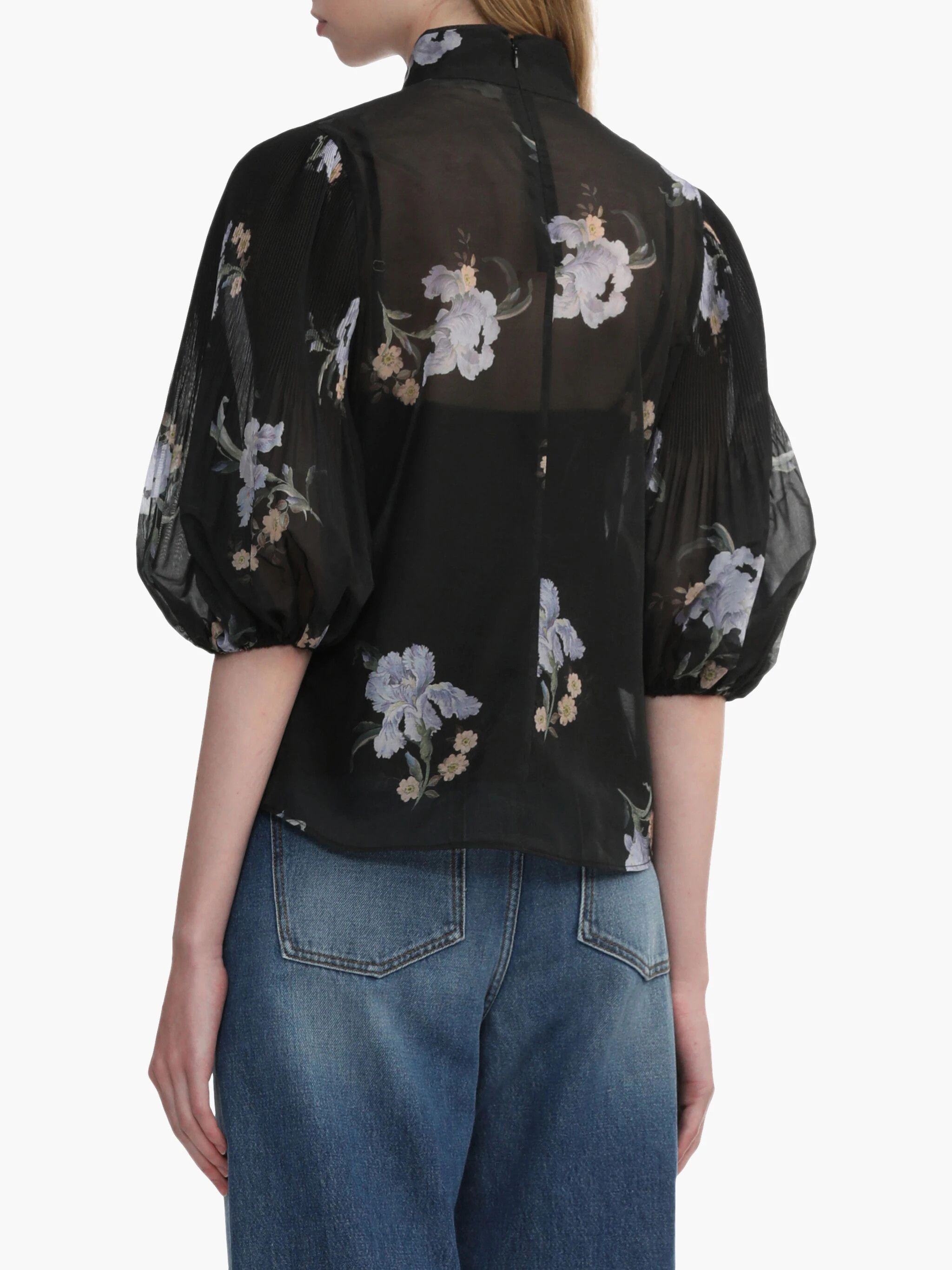 Zimmermann o1s22i1n1024 Pleated Sleeves Illustrated Blouse in Black Size M / US 6-8 / IT 42-44 - 4 Thumbnail