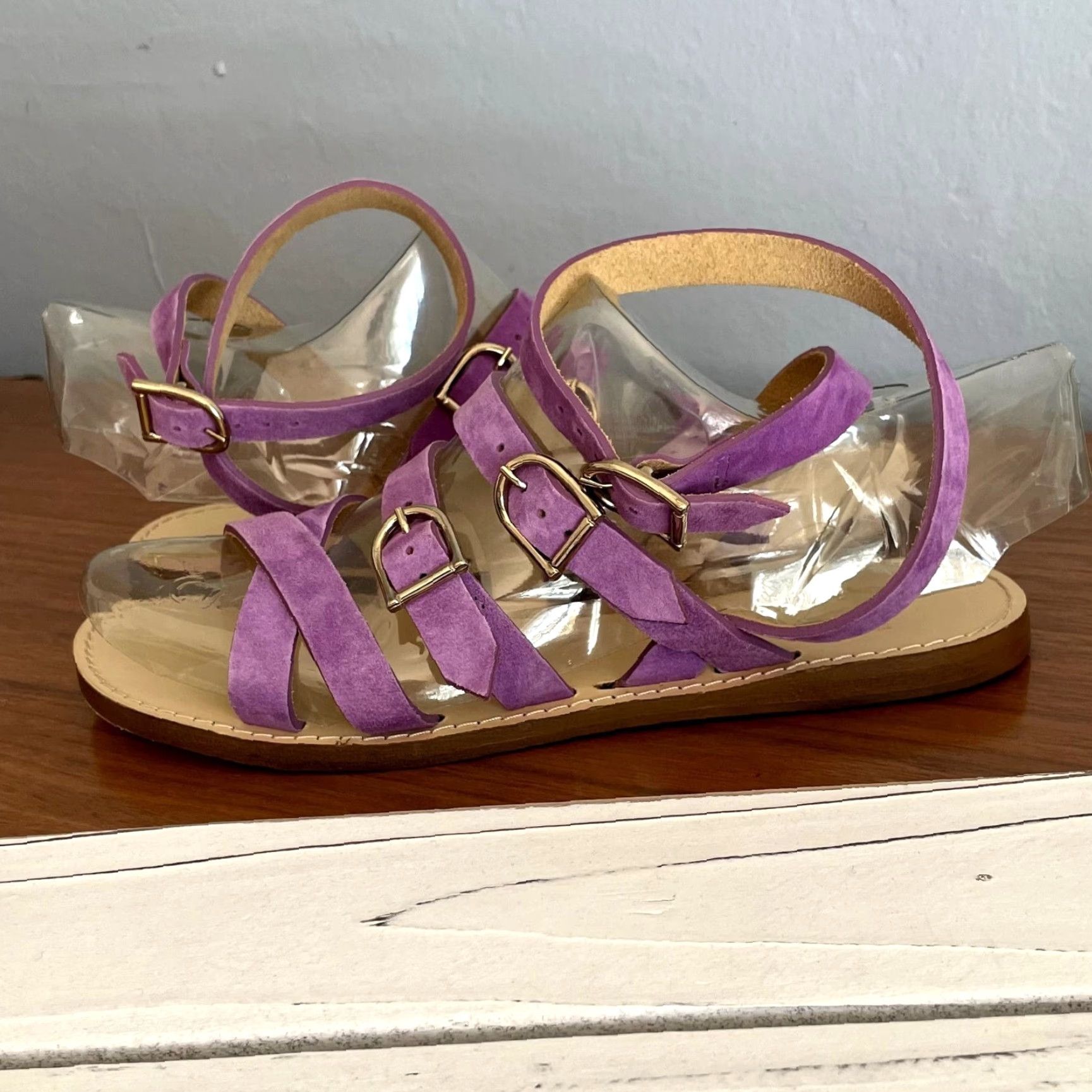 J.Crew J. Crew Strappy Buckle Suede Sandals Neon Amethyst Purple Flat Sandal Women Size 7 Size US 7 / IT 37 - 3 Thumbnail