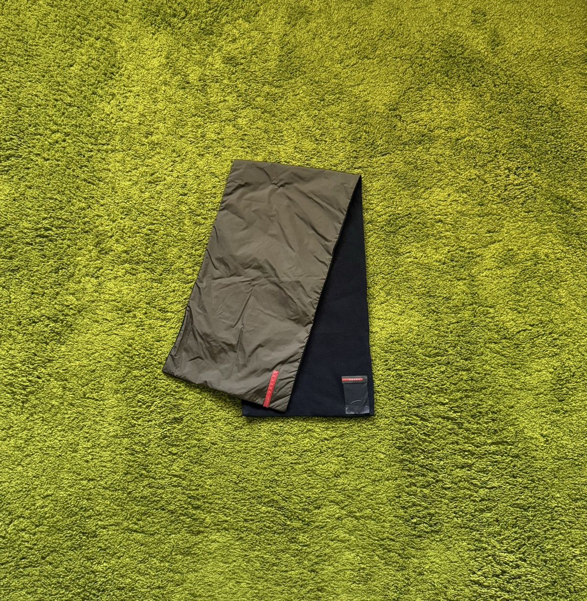 Prada 2000s vintage nylon fleece red tab scarf