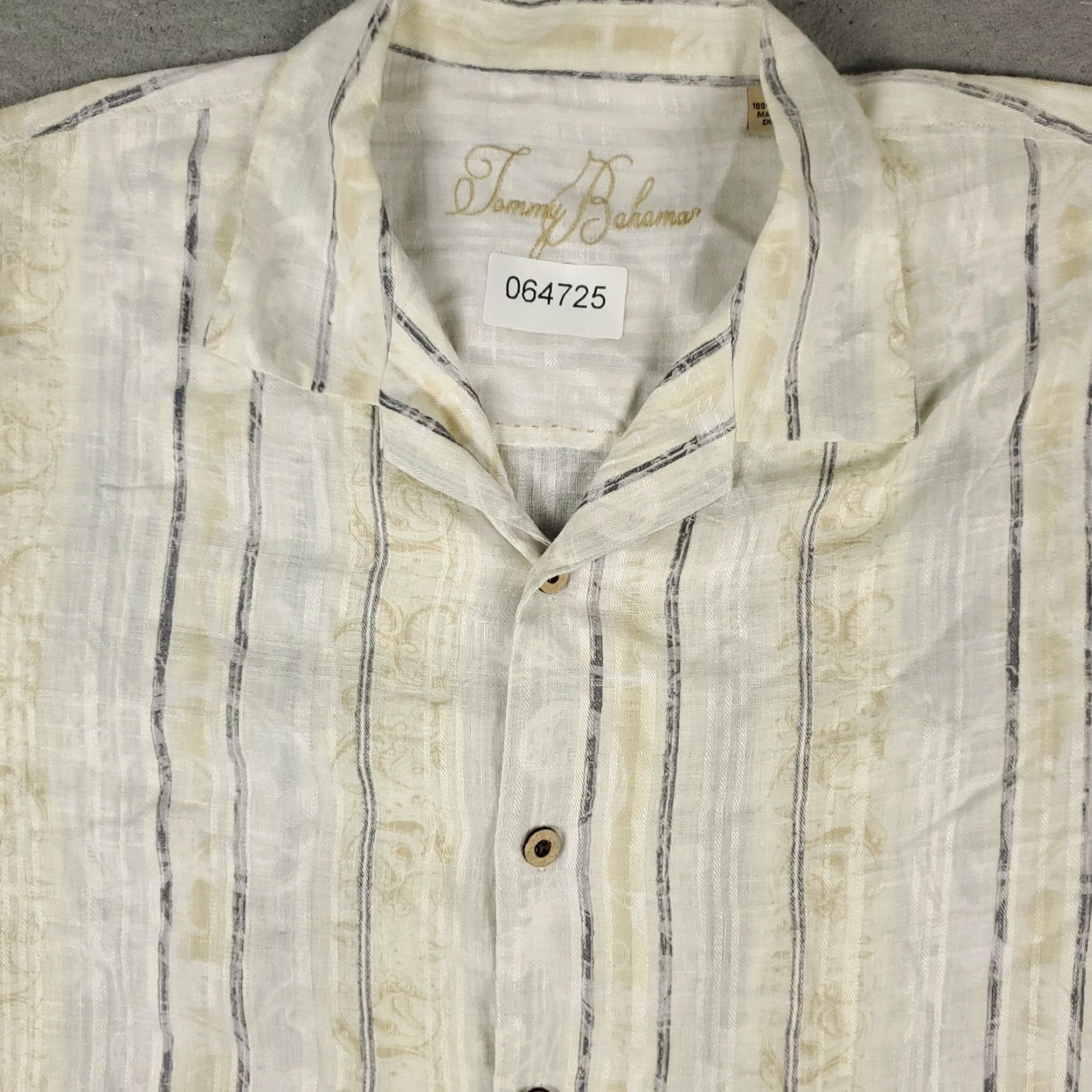 Tommy Bahama Tommy Bahama Shirt Mens Medium Beige Striped Linen Hawaiian Button Up Size US M / EU 48-50 / 2 - 2 Thumbnail