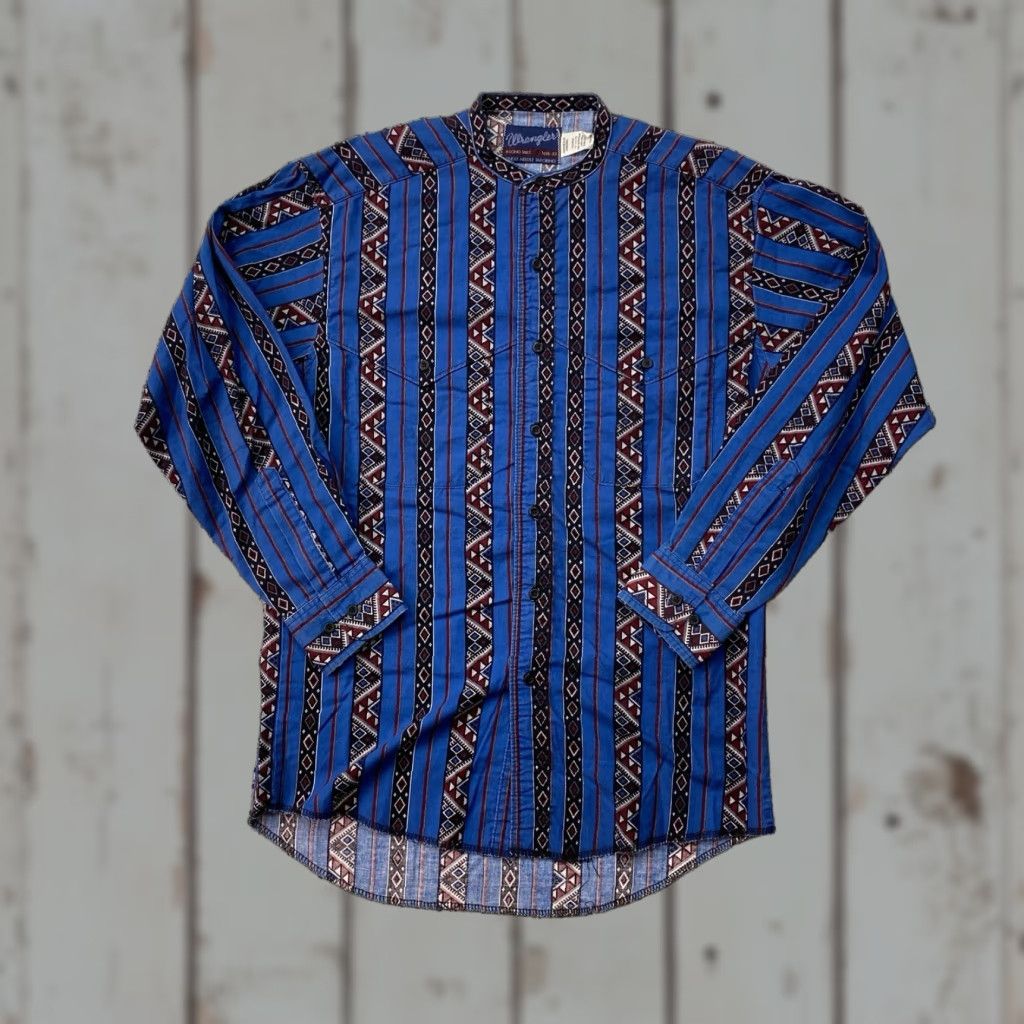 Wrangler VINTAGE Wrangler Button-Down Cowboy Band Collar Western Shirt Sz 15.5 33 Small Size US S / EU 44-46 / 1 - 1 Thumbnail