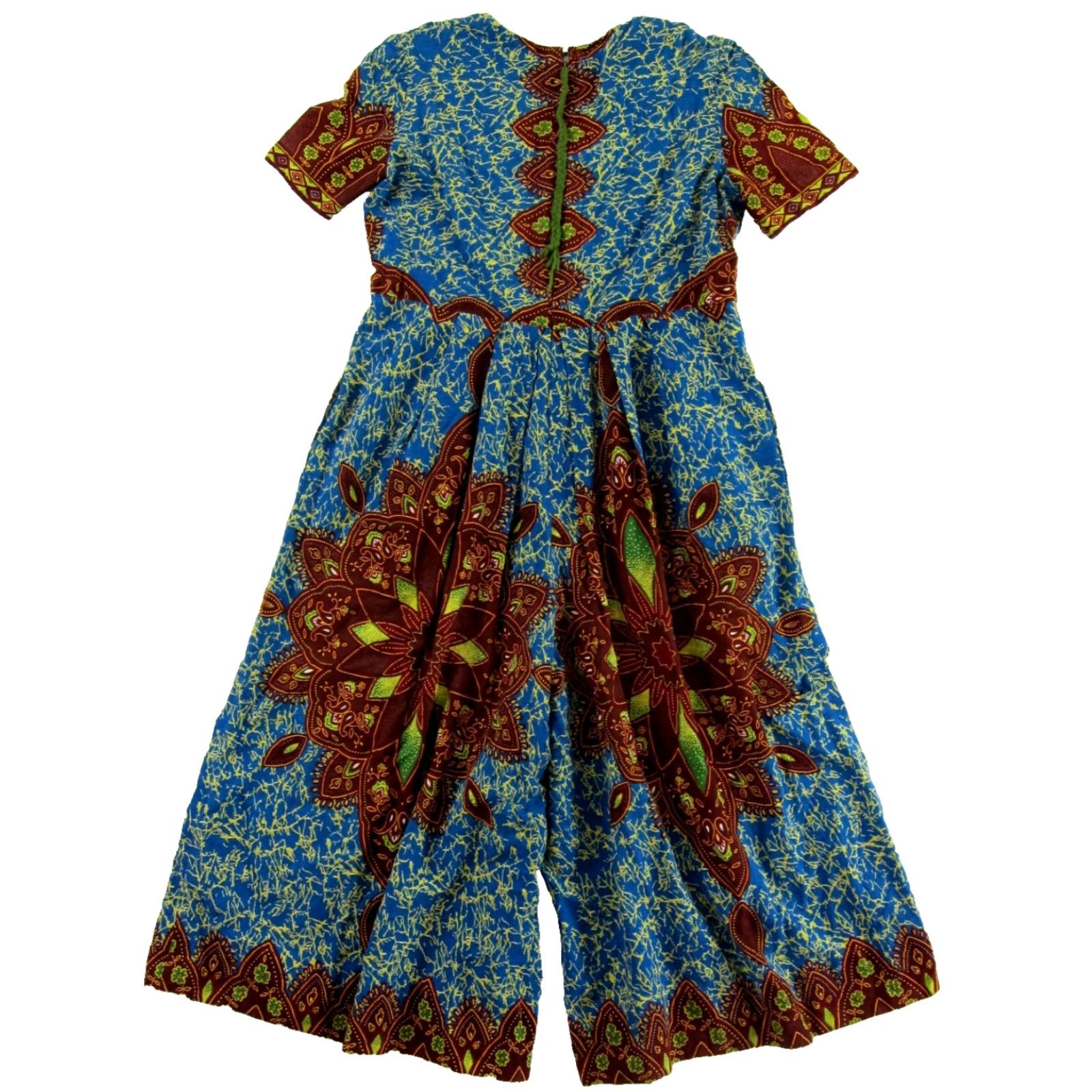 Vintage VTG Handmade Blue Brown Floral Green Cotton Wide Leg Jumpsuit M Size 32" / US 10 / IT 46 - 2 Thumbnail