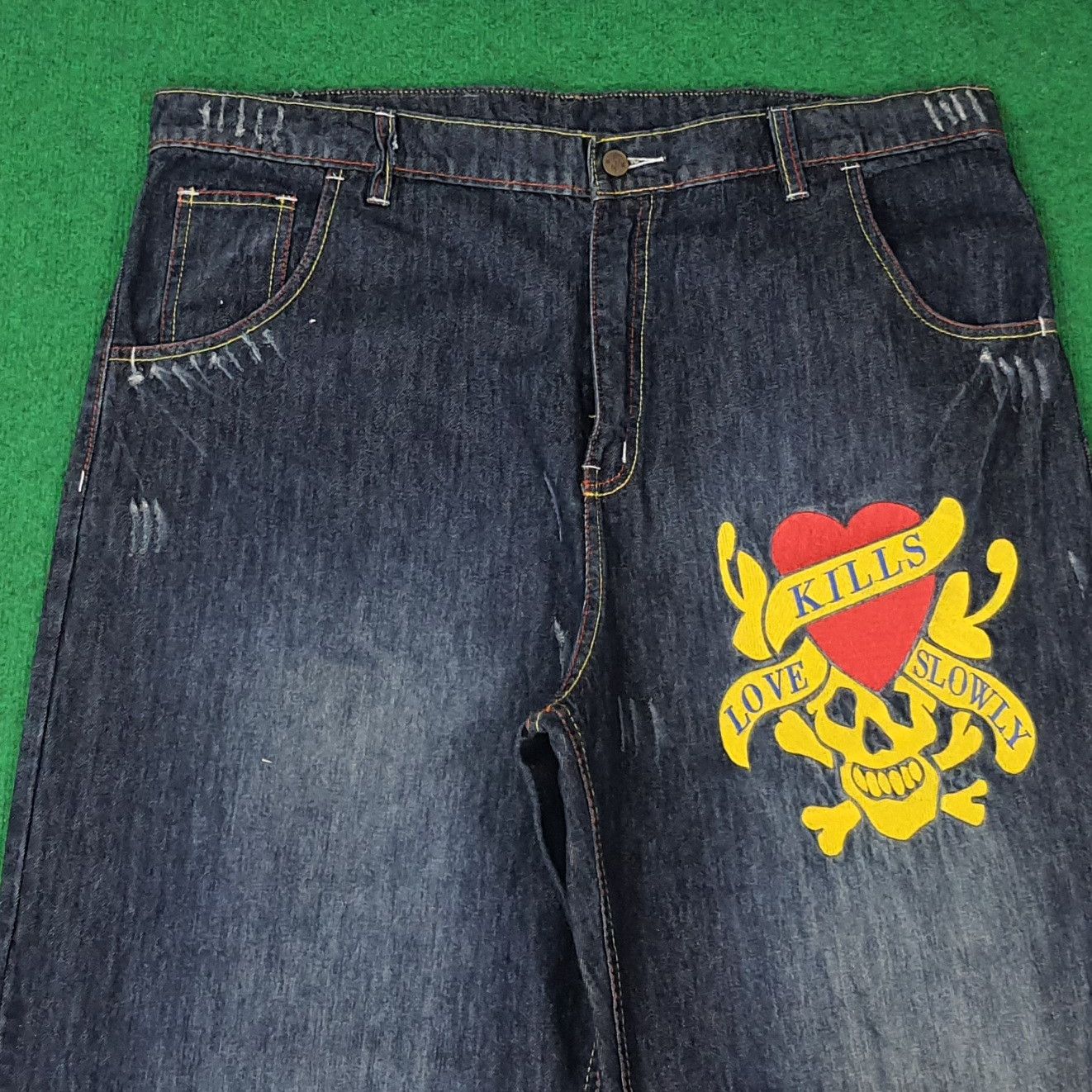 Ed Hardy Vintage Ed Hardy Skull Embroidered Custom Logo Jeans C272N18 Size US 43 - 2 Thumbnail