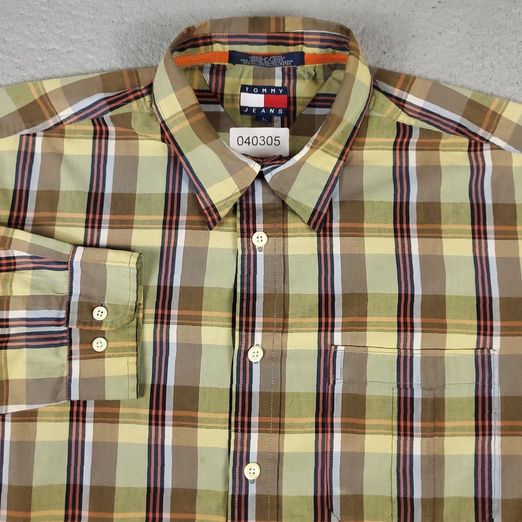 Tommy Hilfiger Tommy Hilfiger Button-Up Shirt Mens Large Beige Plaid Long Sleeve Casual Preppy Size US L / EU 52-54 / 3 - 2 Thumbnail