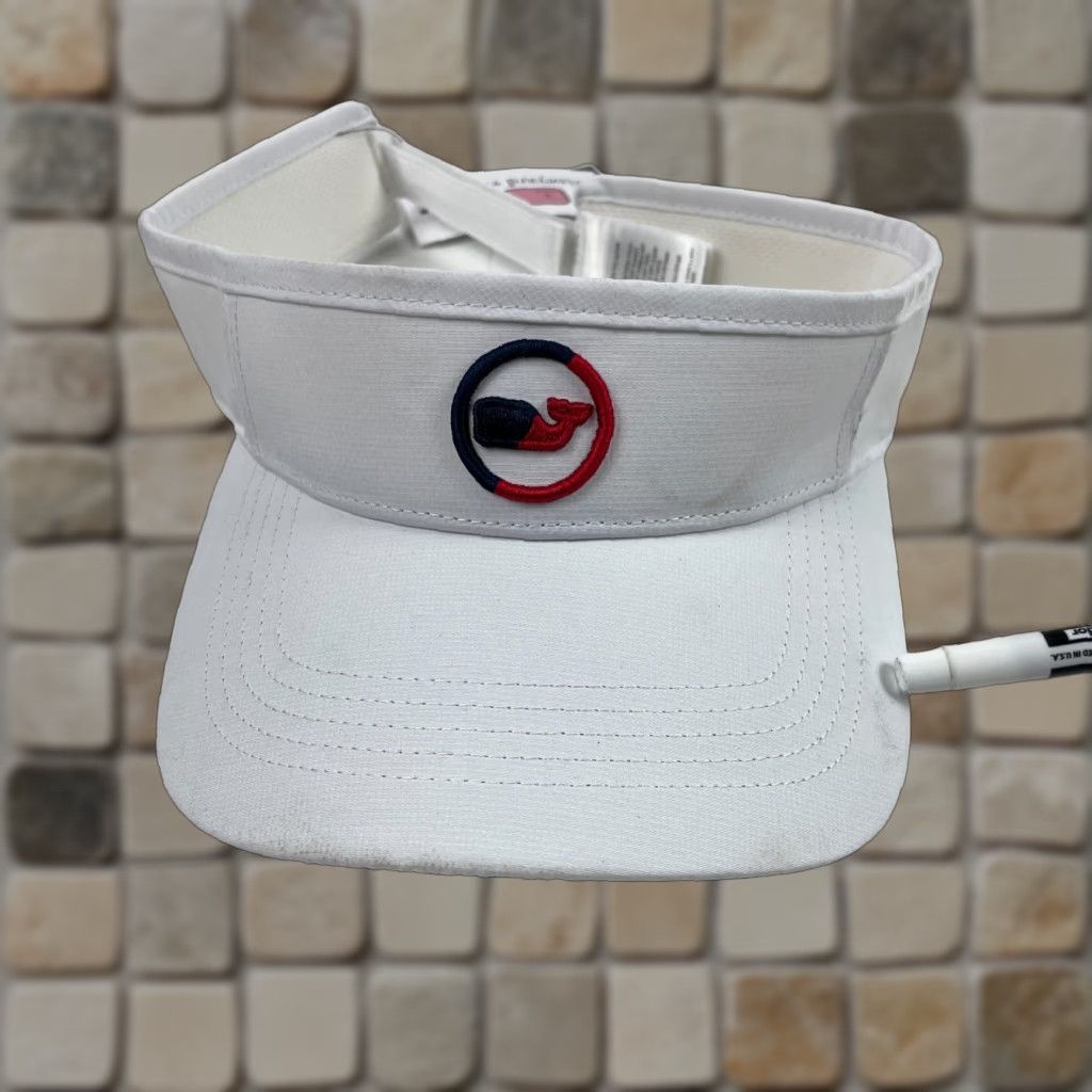 Vineyard Vines Vineyard Vines Hat Cap Visor Strap Back White USA Patriotic Tennis Golf Golfing Unisex Adults One Size White Visor Casual Outdoor Adjustable Size ONE SIZE - 1 Thumbnail