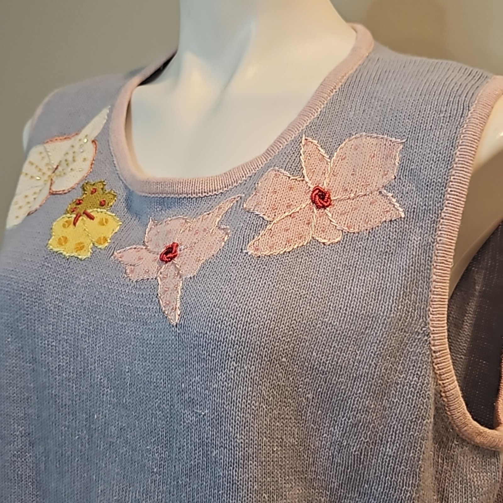 Other Vintage Storybook Knits Blue and Pink Floral Sweater Size XL / US 12-14 / IT 48-50 - 2 Thumbnail