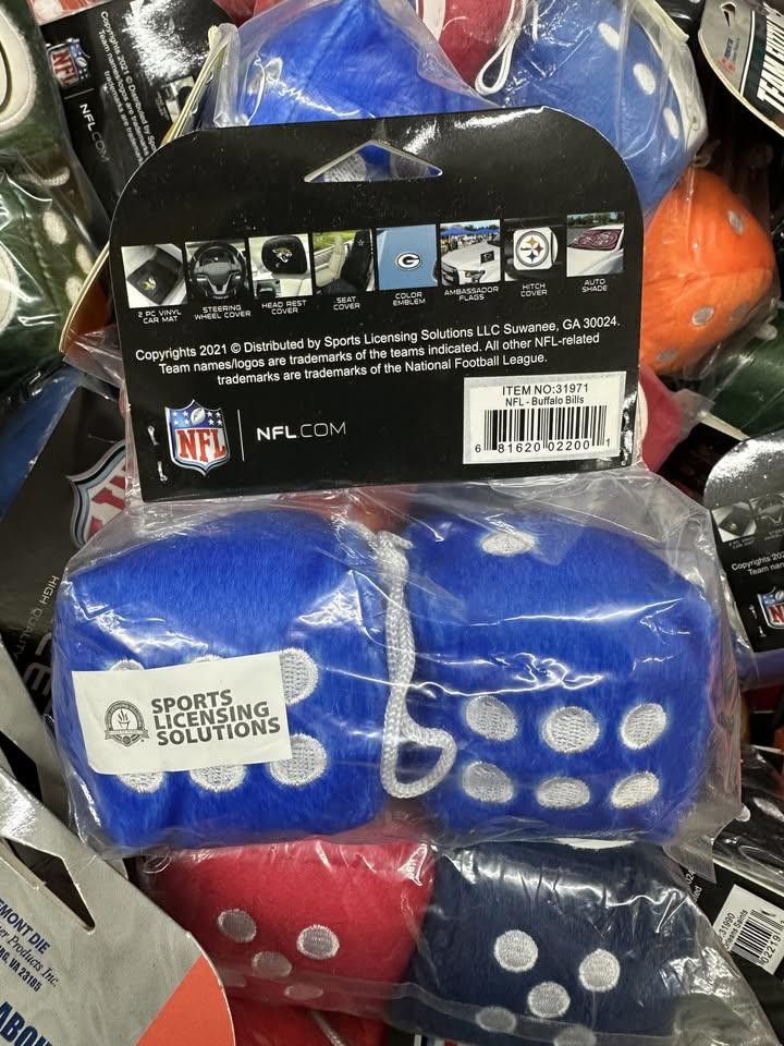 Designer Buffalo Bills Fuzzy Dice New NFL Size ONE SIZE - 3 Thumbnail