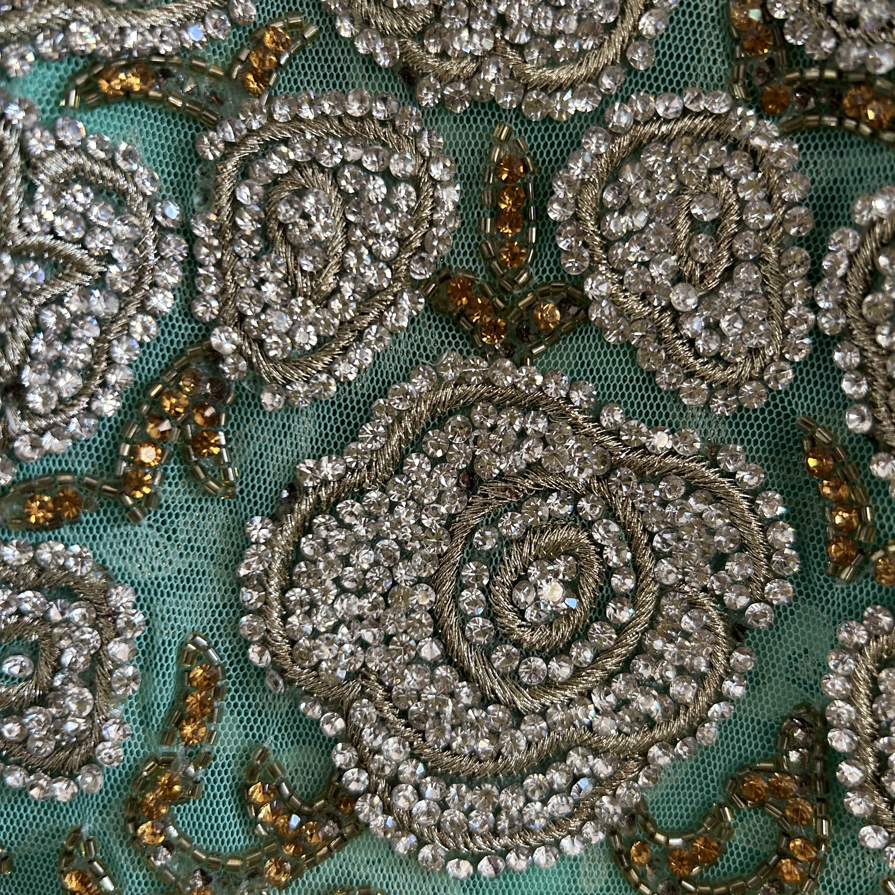 Vintage Mint Green Gold Embroidered Anarkali Gown Size M / US 6-8 / IT 42-44 - 17 Thumbnail
