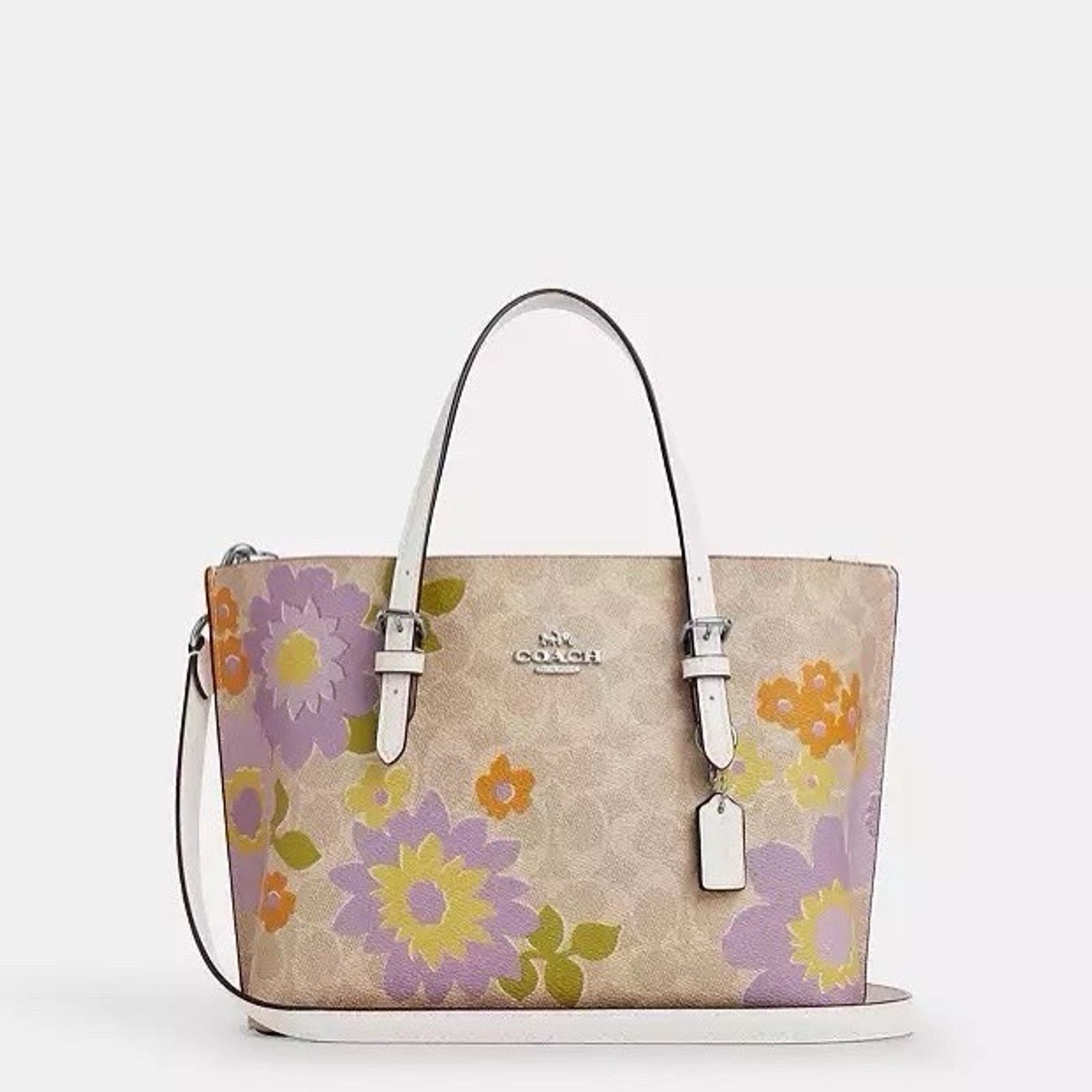 Coach NWT Coach Mollie Tote Bag 25 Floral Silver/Sand CBT23 Size ONE SIZE - 6 Thumbnail