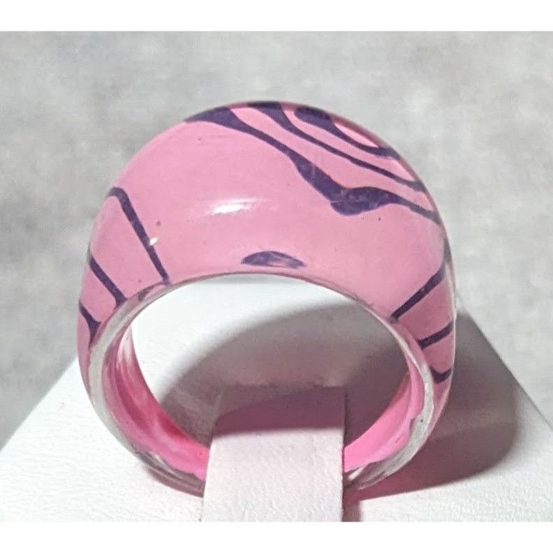 Other Bubblegum Pink And Purple Abstract Swirl Retro Chunky Ring S Size ONE SIZE - 9 Thumbnail
