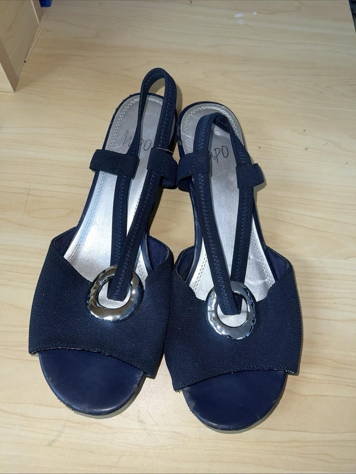 Imperial Impo Stretch Women's Black Wedge Sandals Size 10w Size US 10 / IT 40 - 1 Thumbnail