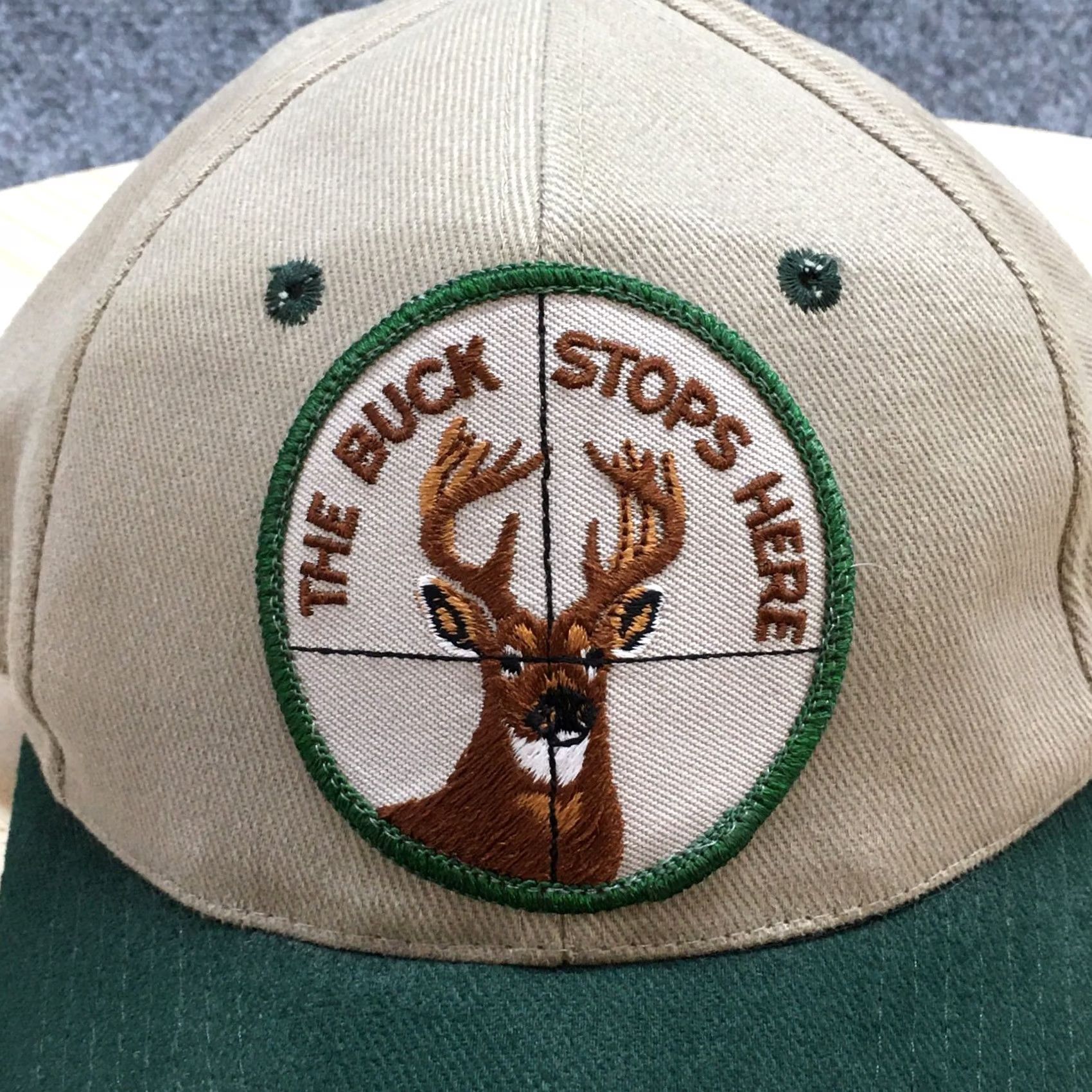 Vintage Baseball Cap Unisex Brown Green OS Adjustable Embroidered The Buck Stops Here Size ONE SIZE - 3 Thumbnail