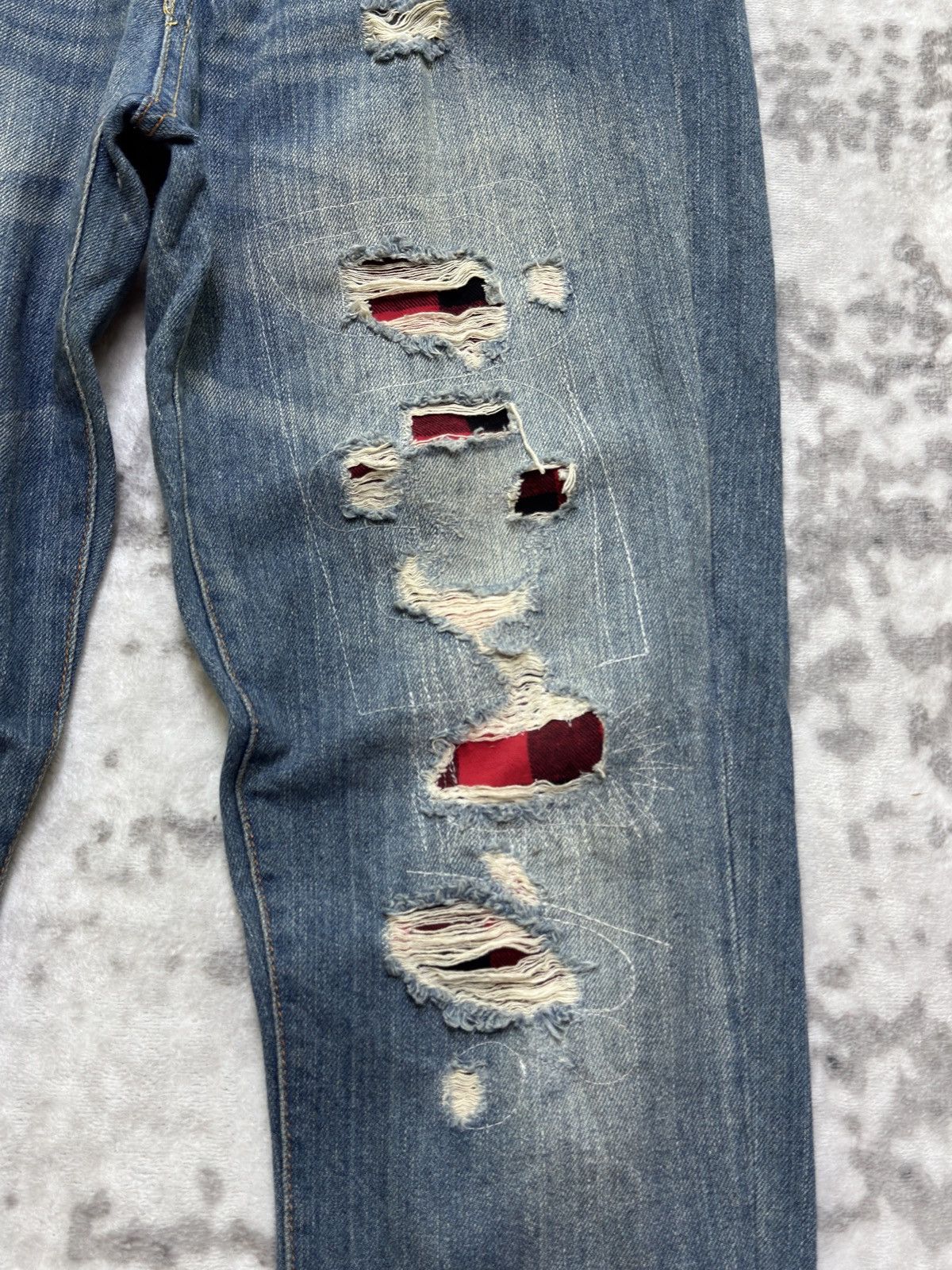 Hysteric Glamour Distressed Plaid Tartans Massino Skinny Fit Denim Jeans Size US 33 - 6 Thumbnail