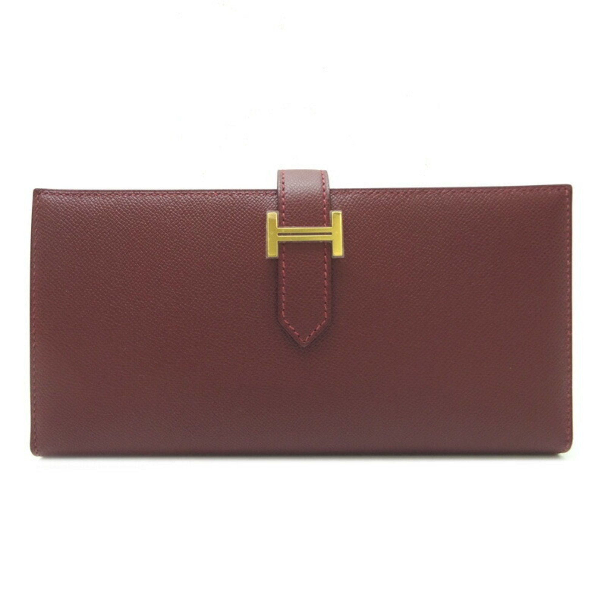 image of Hermes Bear Souffle B Engraved 2023 Made With Sticker On Metal Fittings Women's Long Wallet Vaux Ep