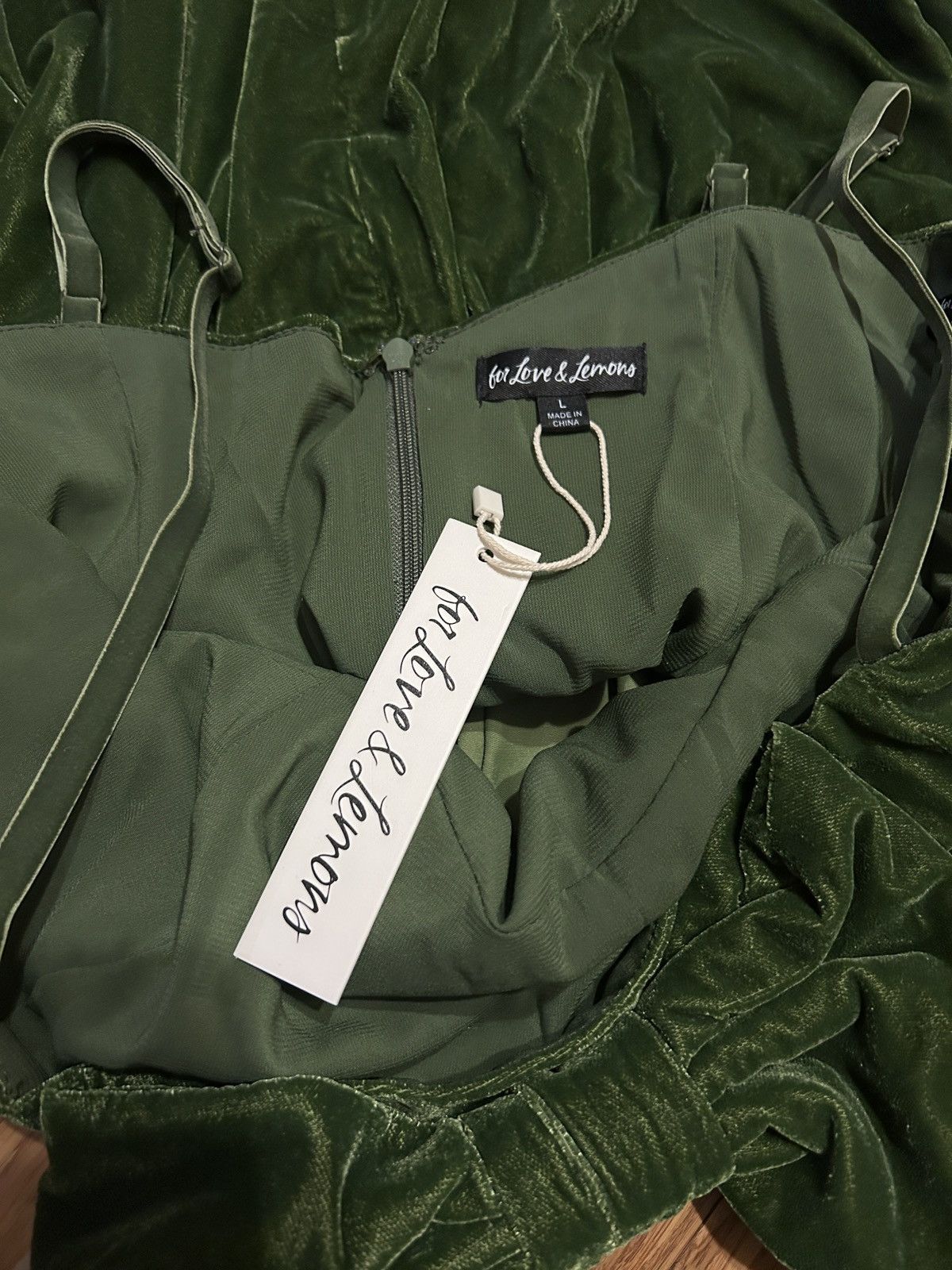 For Love & Lemons For Love & Lemons MARTINI OLIVE VELVET MINI DRESS size L Size L / US 10 / IT 46 - 6 Thumbnail
