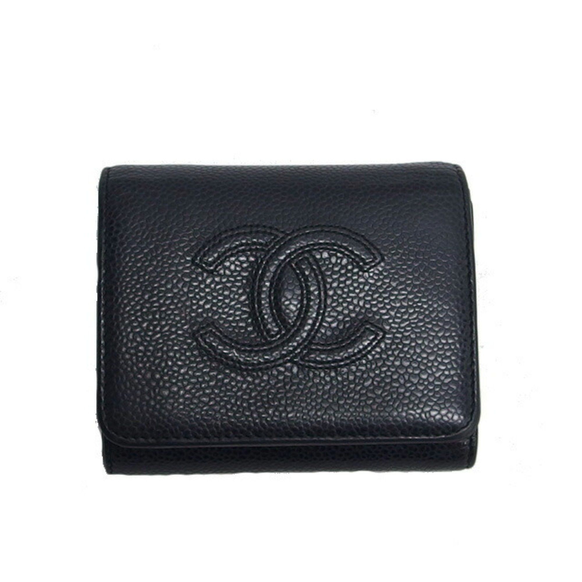 Chanel caviar skin tri-fold compact wallet black