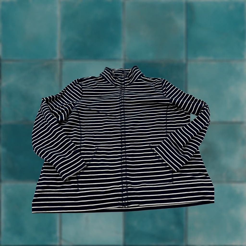Vintage L.L.Bean Jacket Womens 3X Blue Stripe Knit Full Zip Pockets Nautical Casual Size XXL / US 16-18 / IT 52-54 - 1 Thumbnail