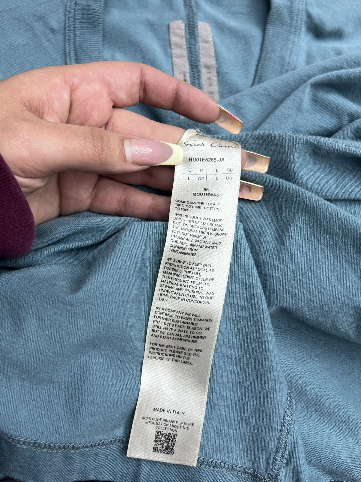 Rick Owens Rick Ownes Teal Tee Shirt Size US L / EU 52-54 / 3 - 9 Thumbnail