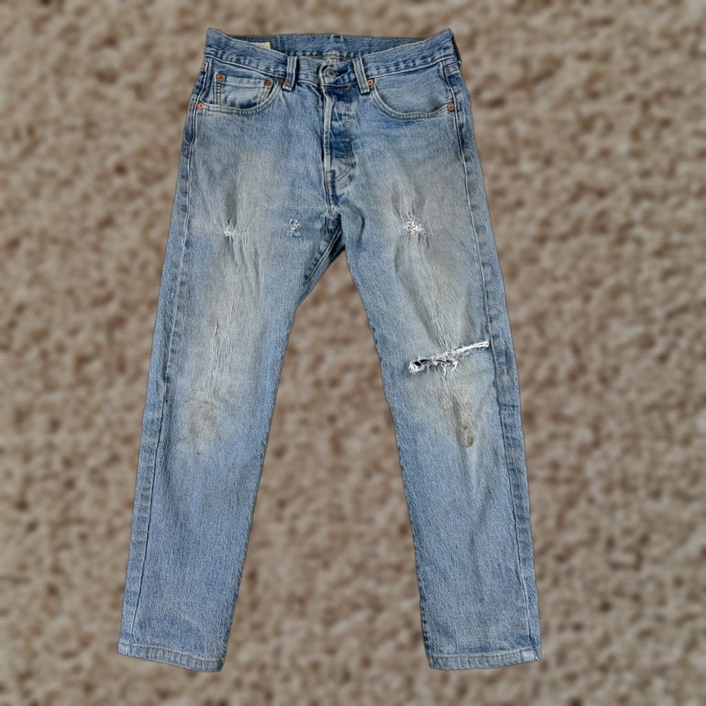 Levi's VINTAGE Levis Jeans 501 Levi'S 501 Series Denim Button Fly 28x26 Blue 501 Model Mens Adult Regular Straight Distressed 5-Pocket Denim Jeans Size US 31 - 1 Thumbnail