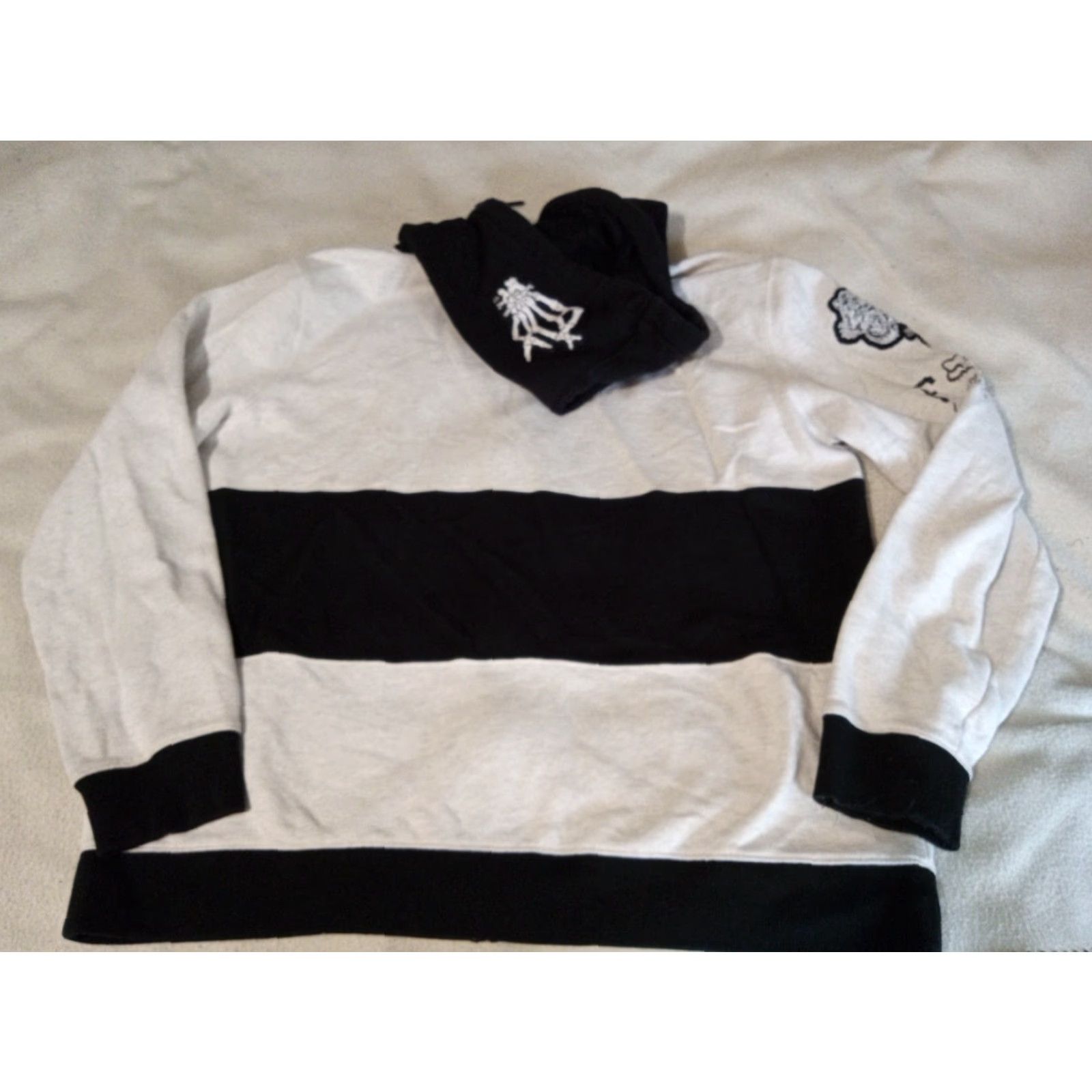 VINTAGE Fox Racing Full Zip Hoodie Mens XL Heritage Forged Y2K Black White Multicolor Logo Graphic Print Hooded Sports Casual Fall Winter Men